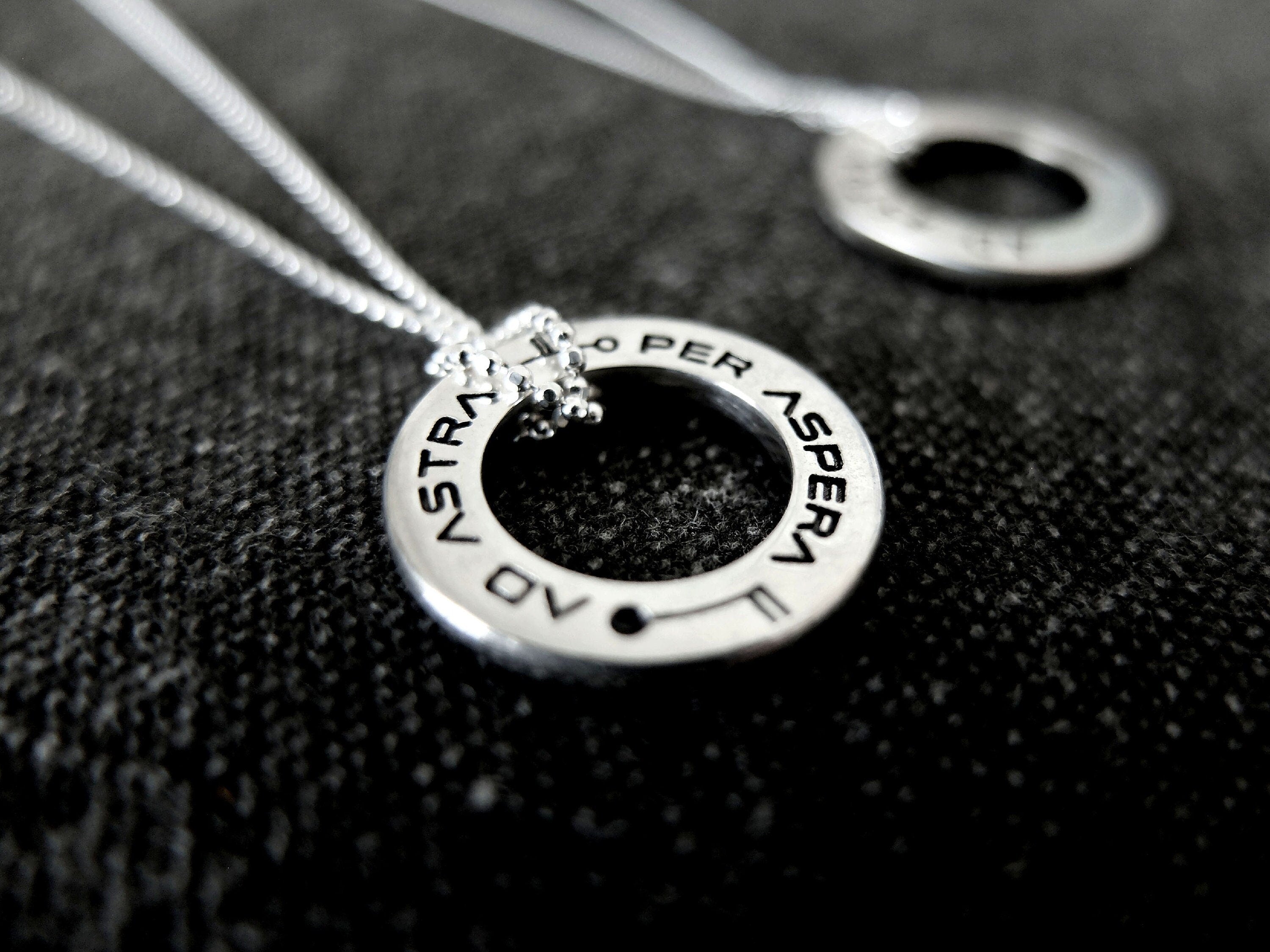 Sterling Silver Per Aspera Ad Astra Necklace - Men's/Women's Mars Meteorite Dust Necklace - Cyberpunk / Futuristic Jewelry