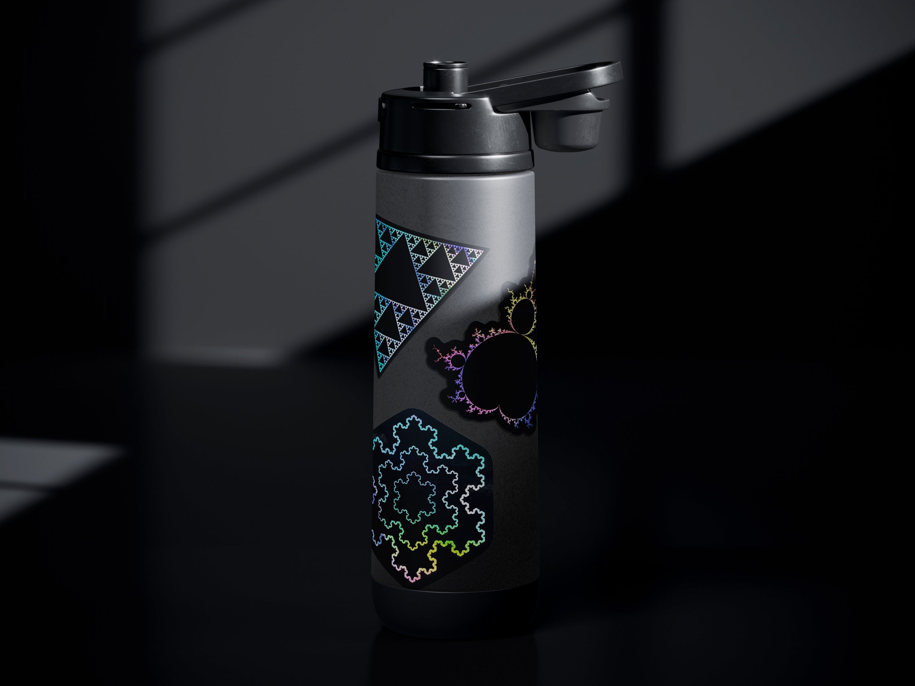 Cyberpunk Sierpiński Triangle, Mandelbrot, Koch Snowflake fractal vinyl sticker decals by The Sciencey