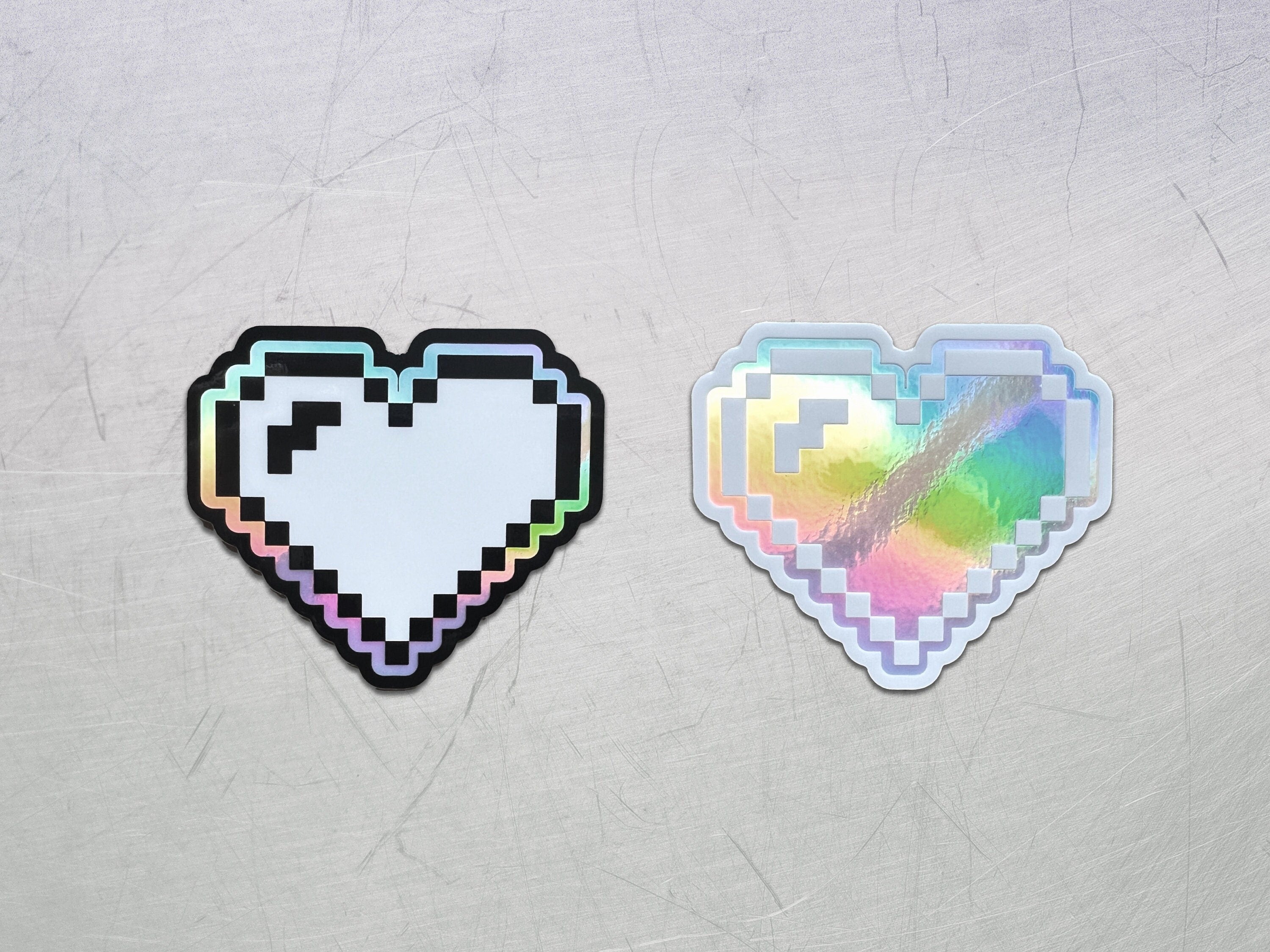 Pixel Hearts Cyberpunk Decal - Futuristic / Minimalist Holographic Sticker - Retro Vaporwave / Glitch Laptop Sticker by The Sciencey