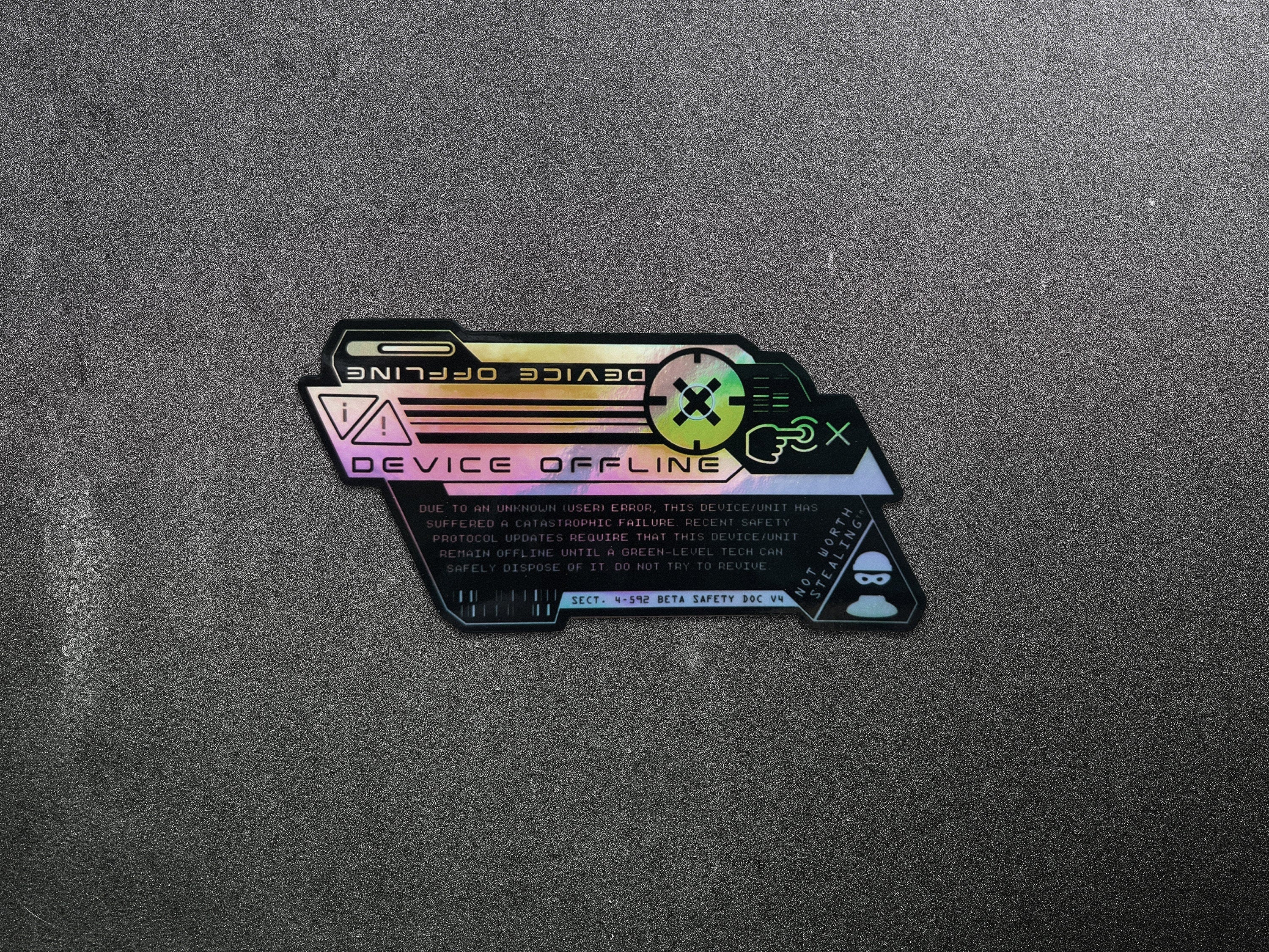 Device Offline Holographic Vinyl Decal - Manual Override Cyberpunk Laptop Sticker - Futuristic Astropunk / Space Sci-Fi Prop Decal