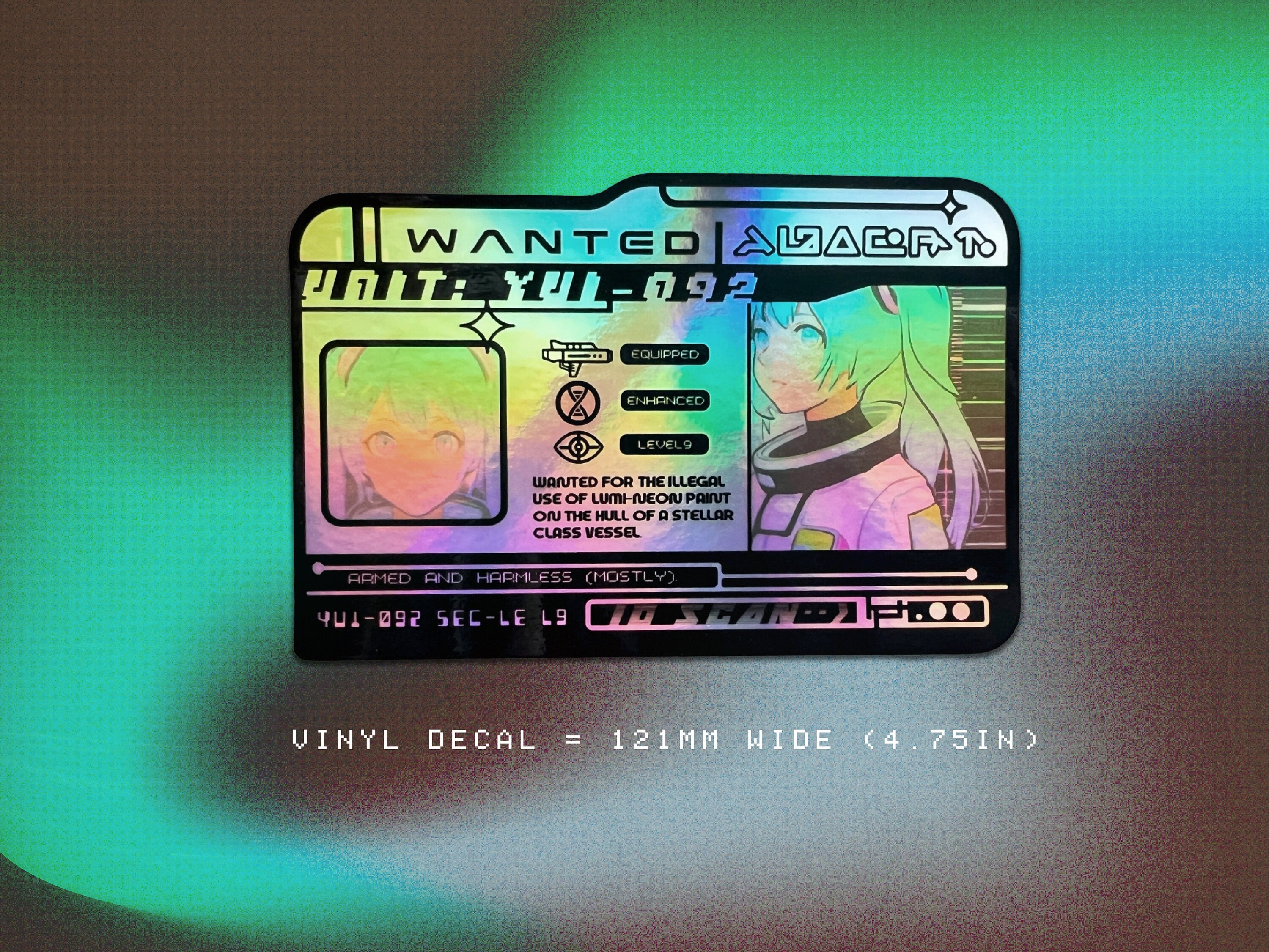 Yui Unit-092 Holographic Vinyl Decal - Cyberpunk / Vaporwave Laptop Sticker - Futuristic Astropunk / Space Sci-Fi Thermos Decal