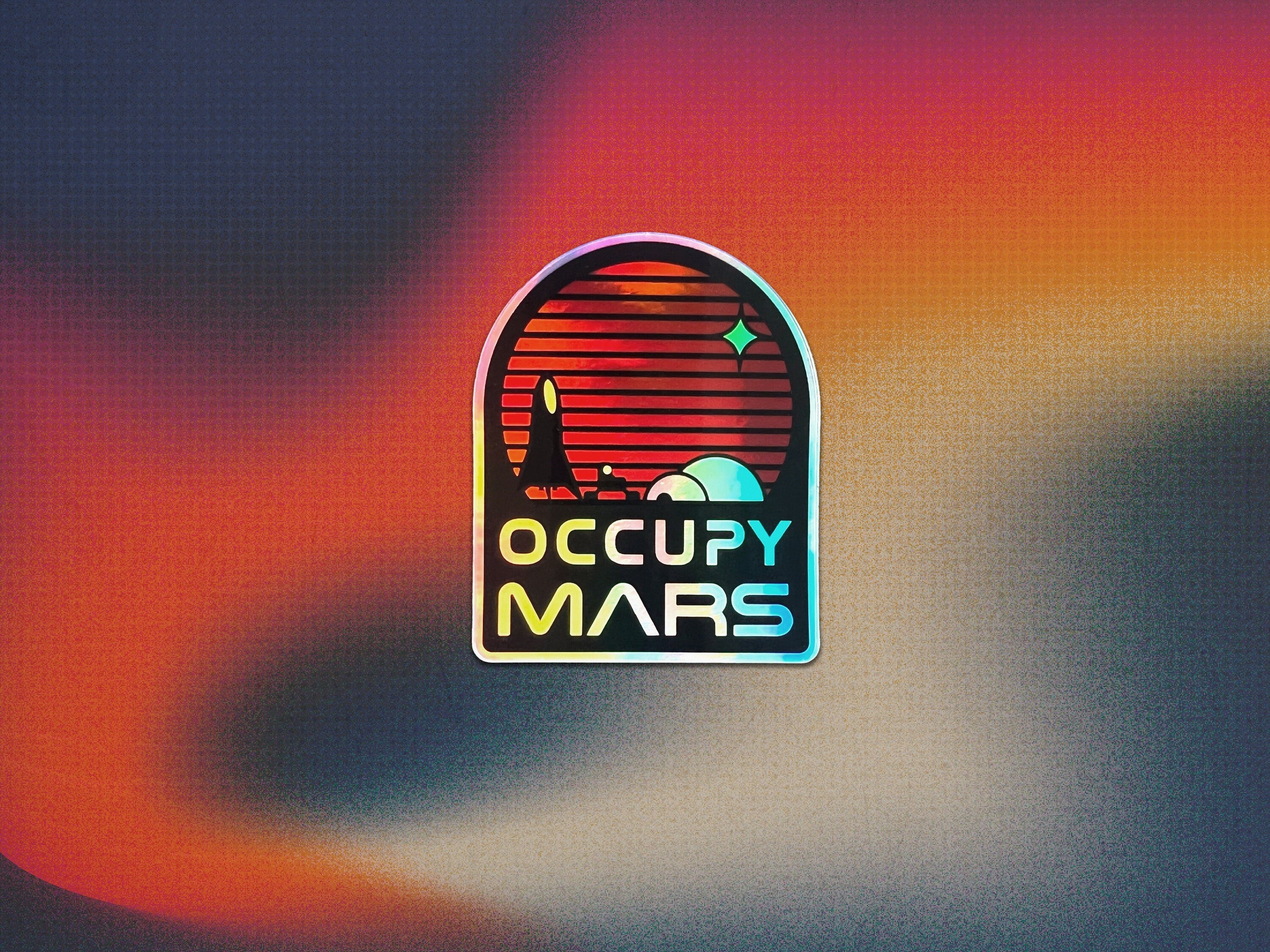 Occupy Mars Cyberpunk Holographic Vinyl Decal - Laptop / Waterbottle Sci-Fi Sticker - Martian Base Aerospace Gift by The Sciencey