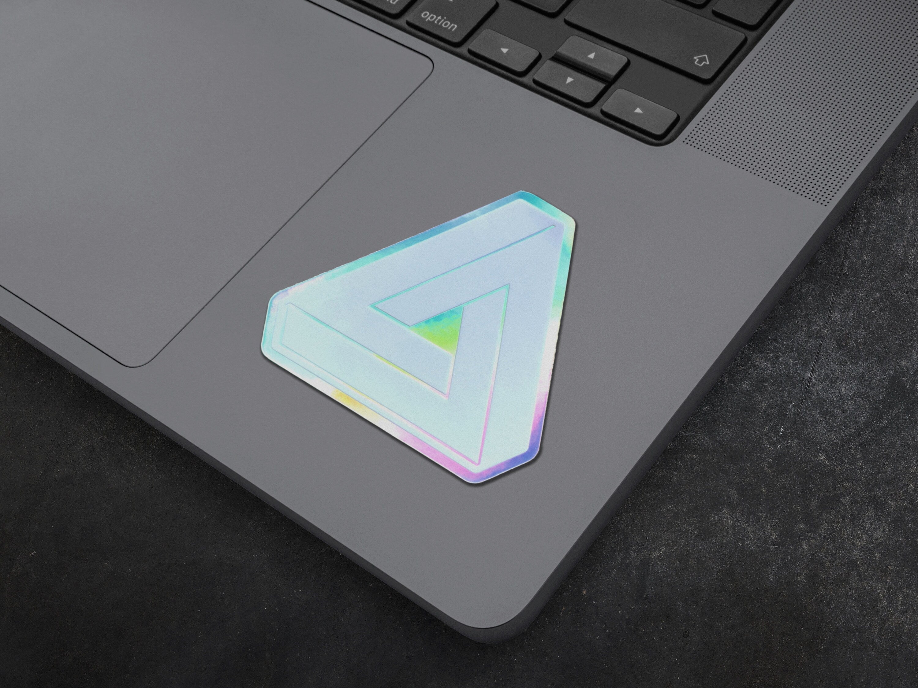 Penrose Triangle Cyberpunk Decal - Futuristic / Minimalist Holographic Sticker - Optical Illusion Math & Geometry Laptop Sticker by The Sciencey