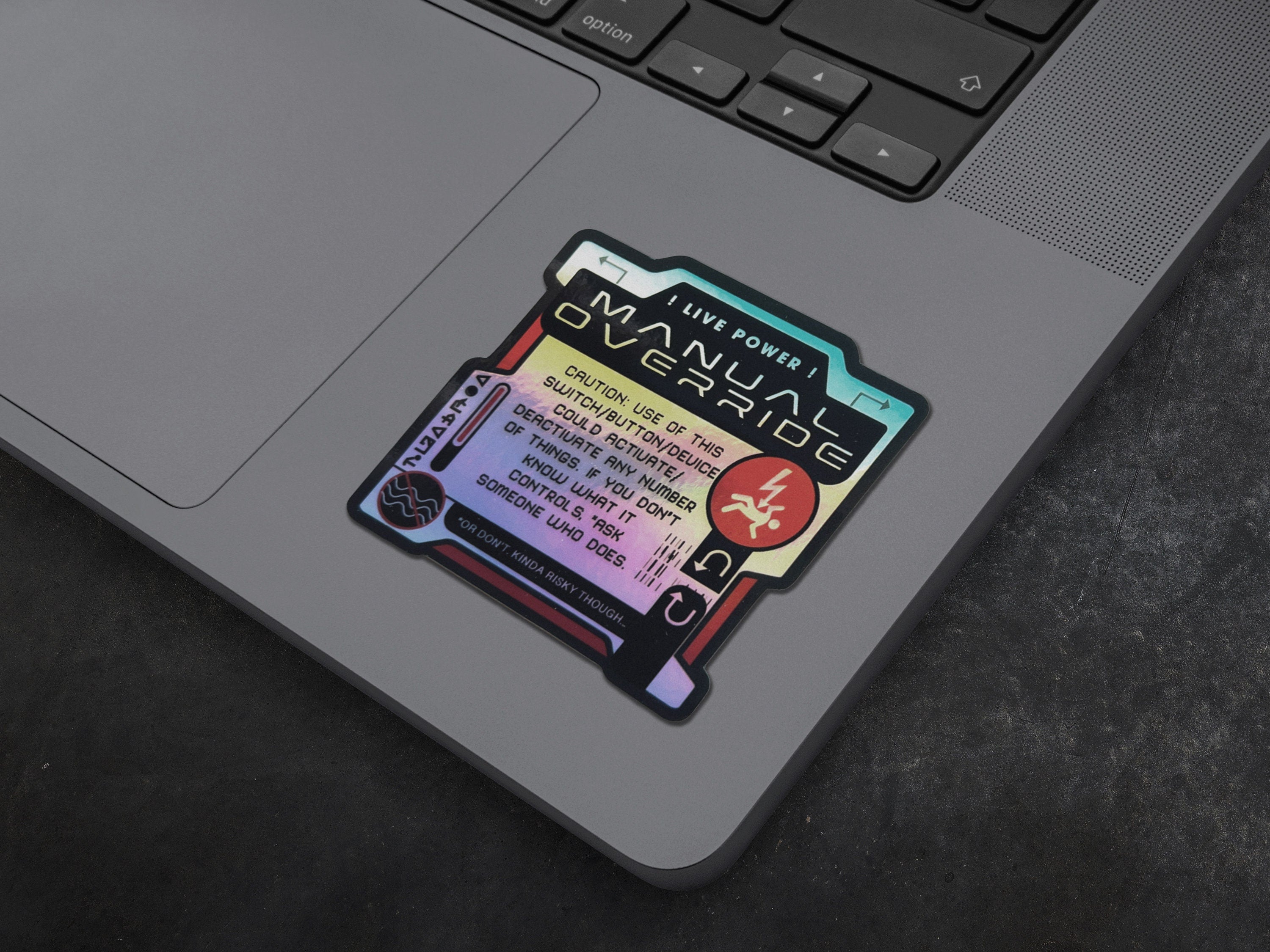 Device Offline Holographic Vinyl Decal - Manual Override Cyberpunk Laptop Sticker - Futuristic Astropunk / Space Sci-Fi Prop Decal by The Sciencey