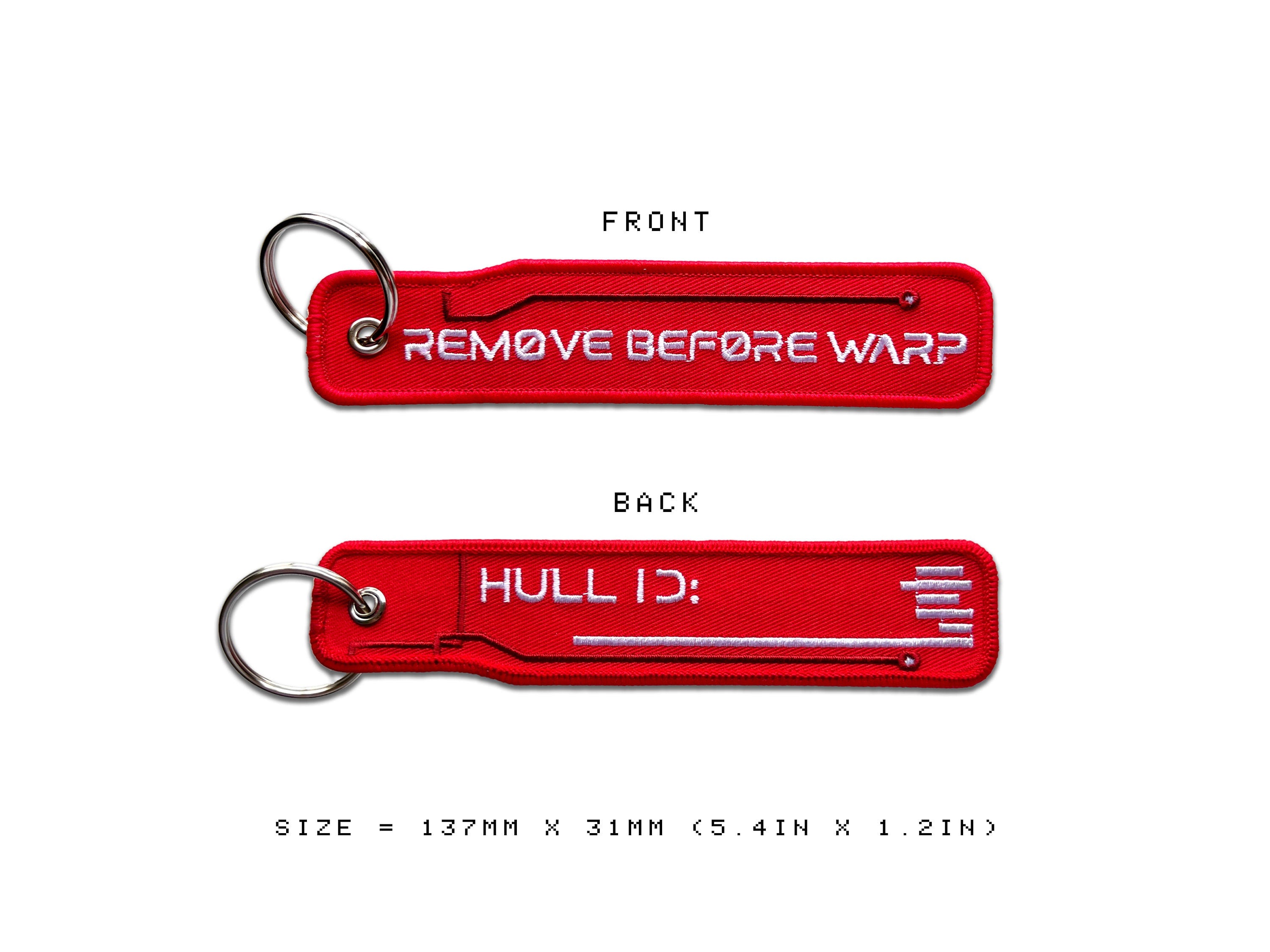 The Sciencey Remove Before Warp Sci-Fi Futuristic Keychain Flight Tag Gift in Red