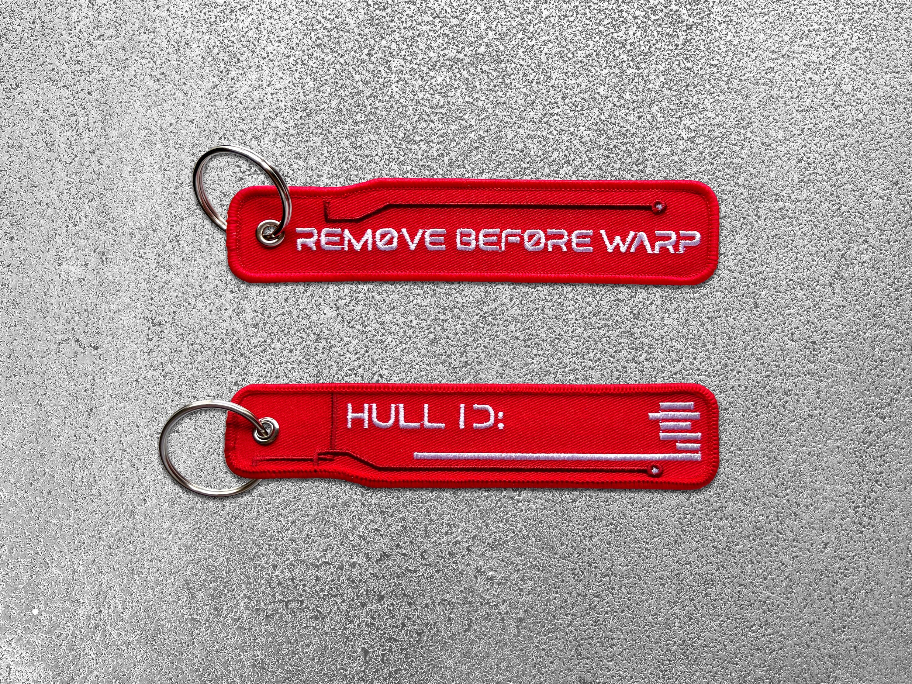 The Sciencey Remove Before Warp Sci-Fi Futuristic Keychain Flight Tag Gift in Red