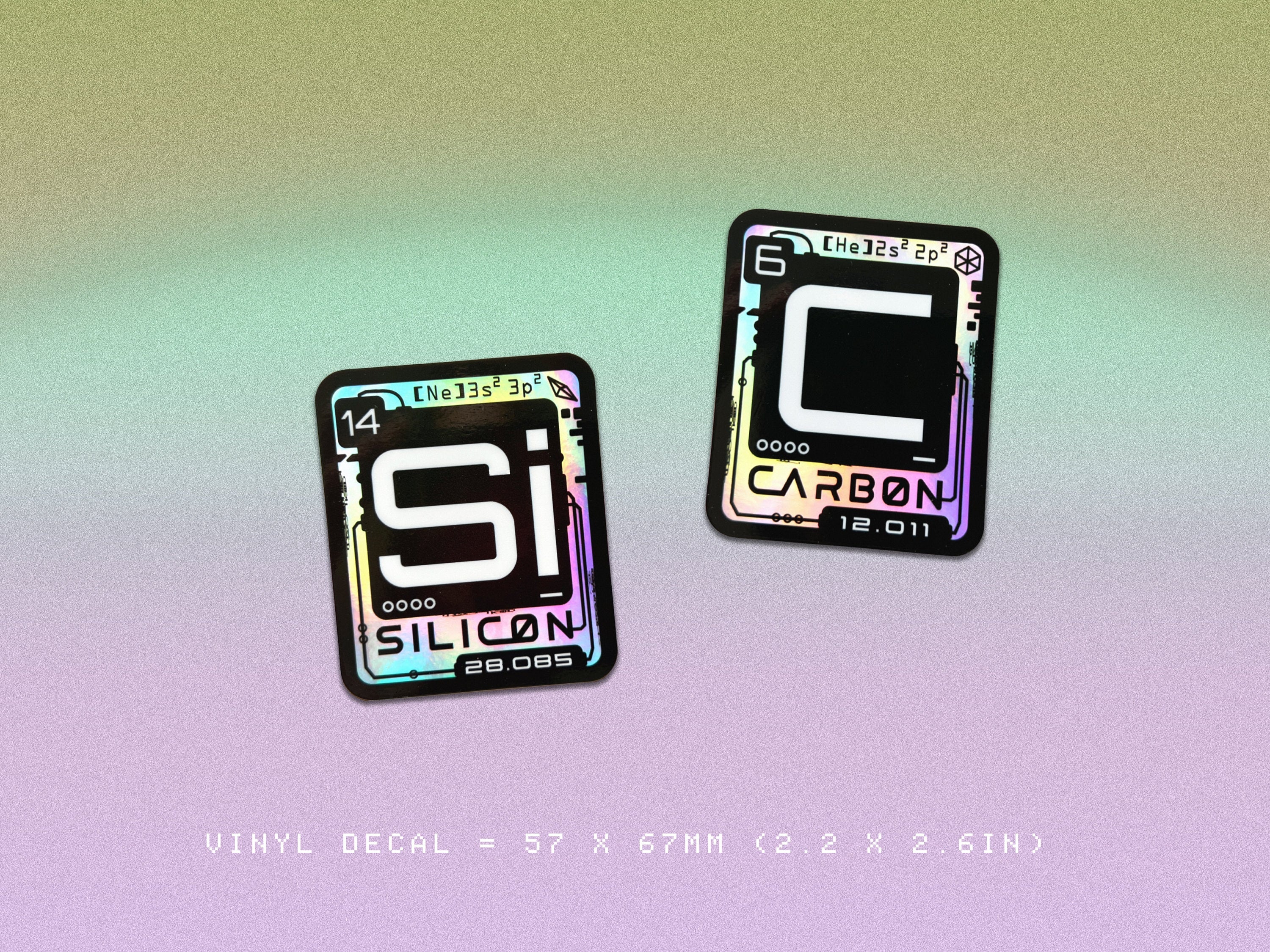 The Sciencey - Astropunk / Cyberpunk Holographic Decal Periodic Table of Elements- STEM Science,Sci-fi Sticker Chemistry Prop Gift