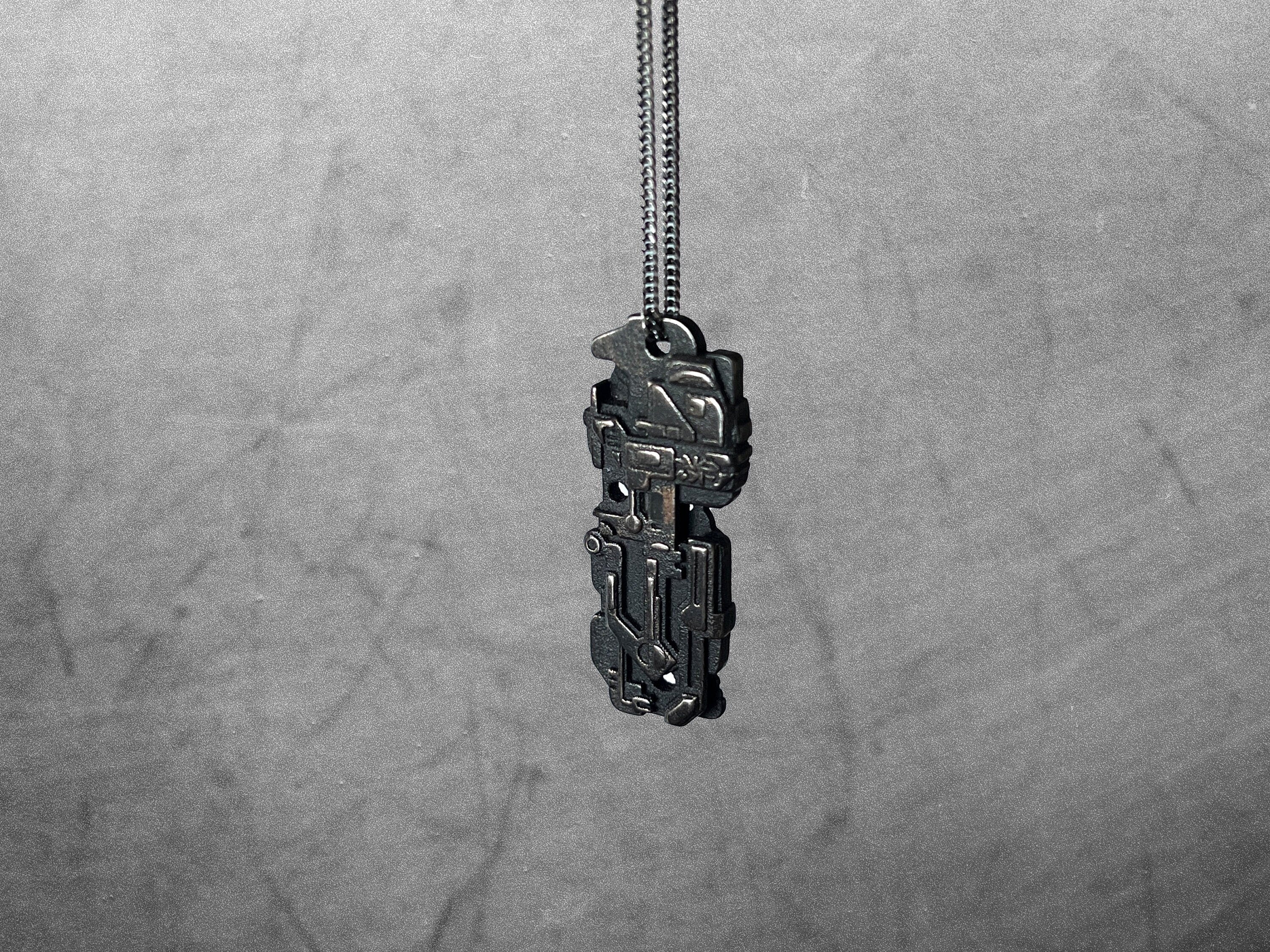 We The Sciencey - Dystopian Desert Relic Pendant Steel Necklace - EDC Cyberpunk / Astropunk Sterling Silver Artifact - Tactile Jewelry