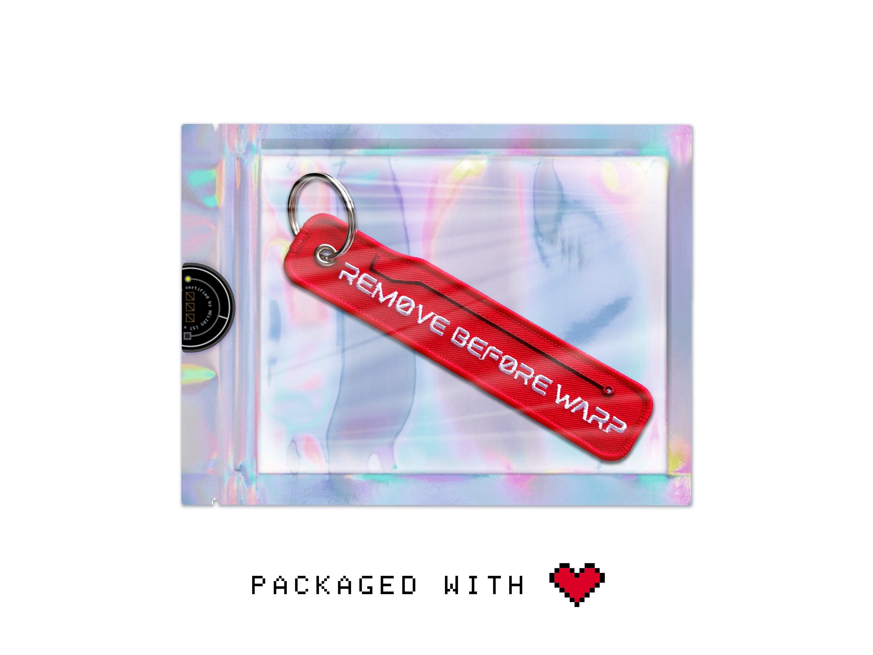 The Sciencey Remove Before Warp Sci-Fi Futuristic Keychain Flight Tag Gift in Red