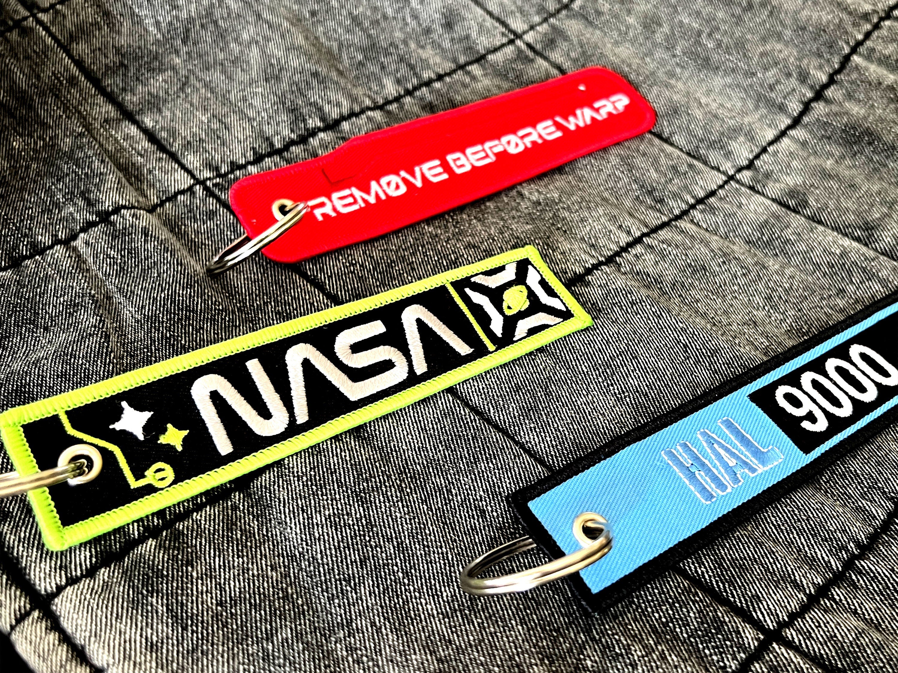 The Sciencey Remove Before Warp Sci-Fi Futuristic Keychain Flight Tag Gift in Red