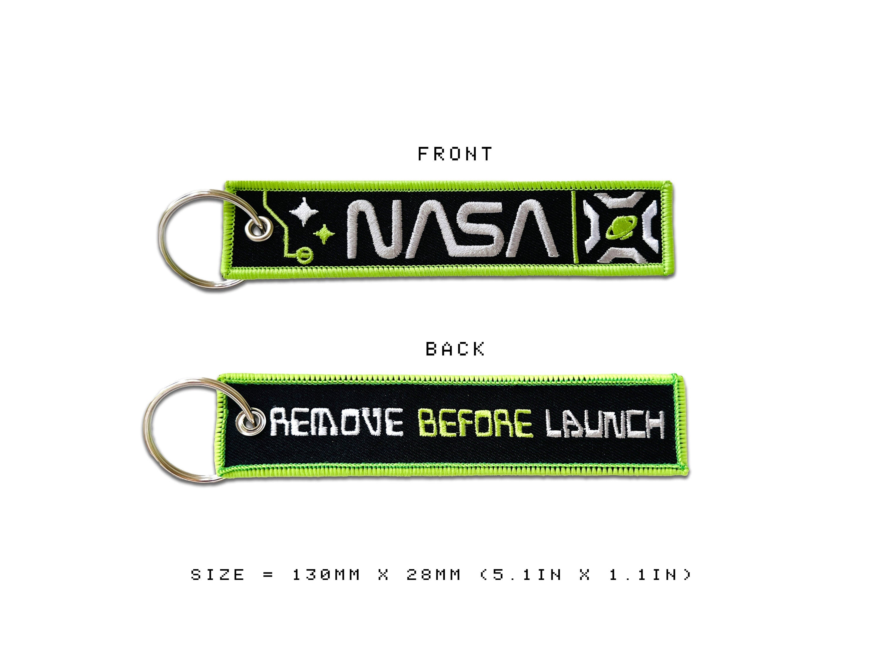 The Sciencey Remove Before Launch Sci-Fi Futuristic Keychain Flight Tag Cosplay / Astropunk / Cyberpunk Gift in Neon Green