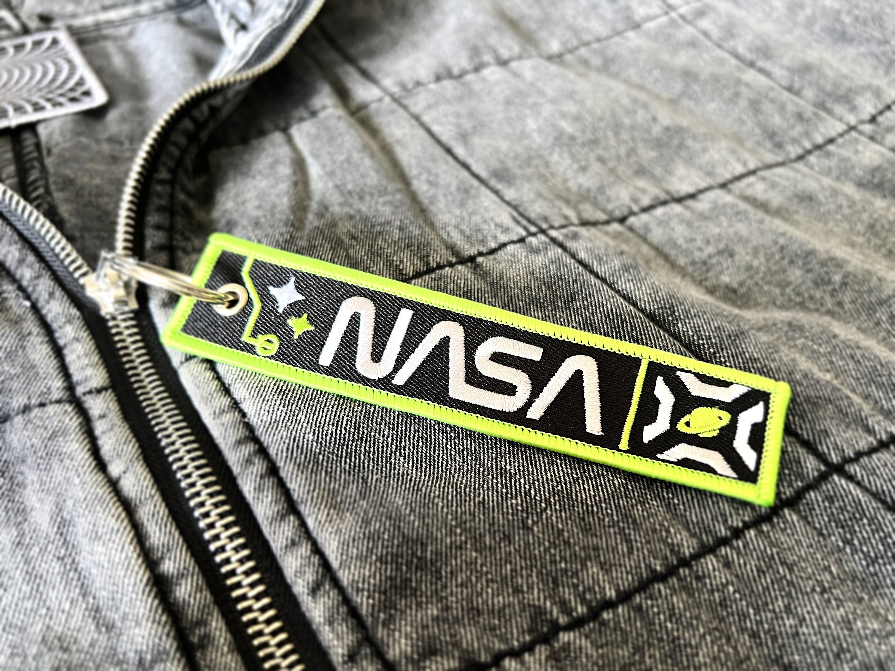 The Sciencey Remove Before Launch Sci-Fi Futuristic Keychain Flight Tag Cosplay / Astropunk / Cyberpunk Gift in Neon Green