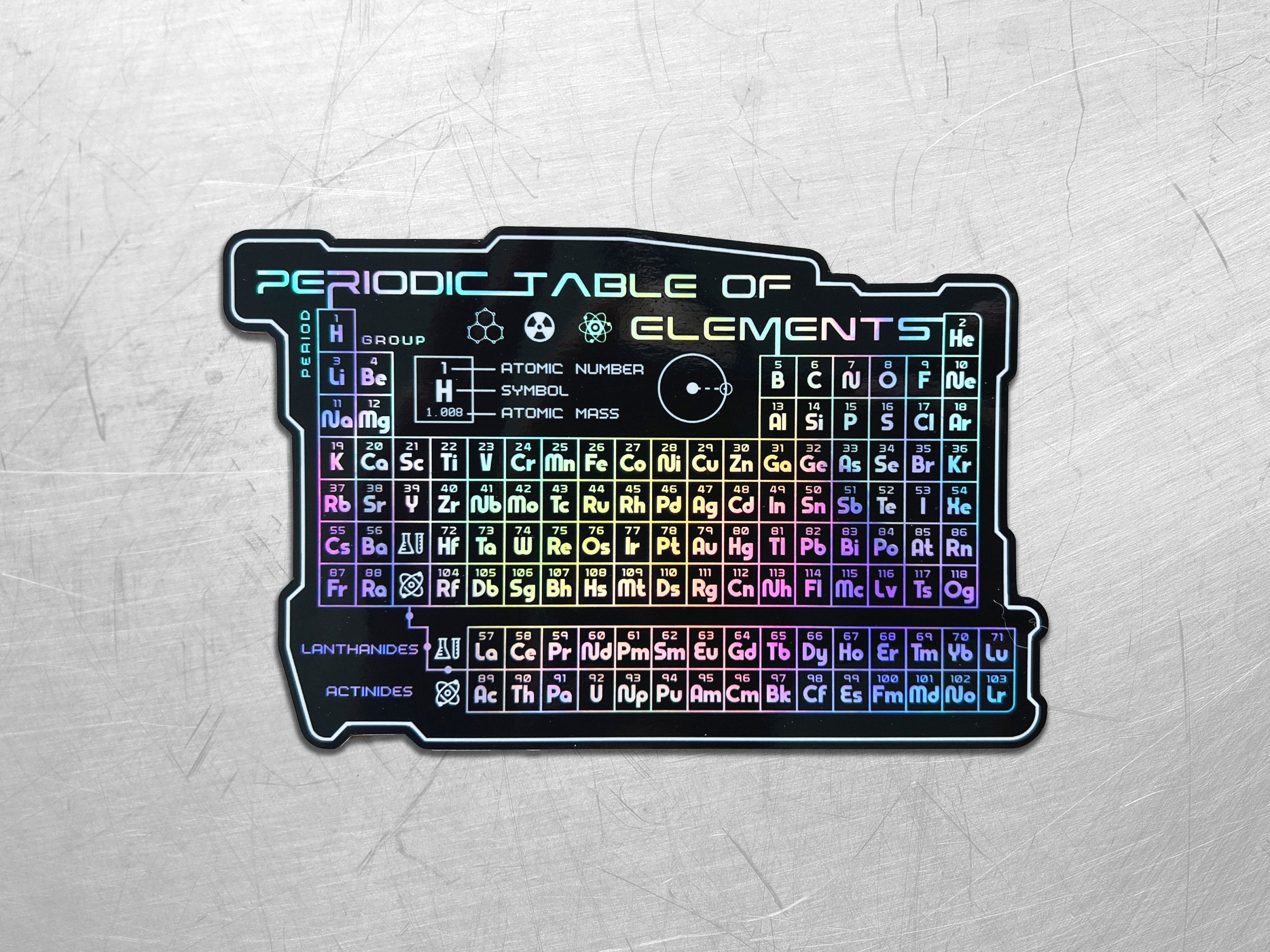 Periodic Table Holographic Vinyl Decal - Cyberpunk Laptop Sticker - Futuristic STEM Astropunk / Chemistry Sci-Fi Water Bottle Decal