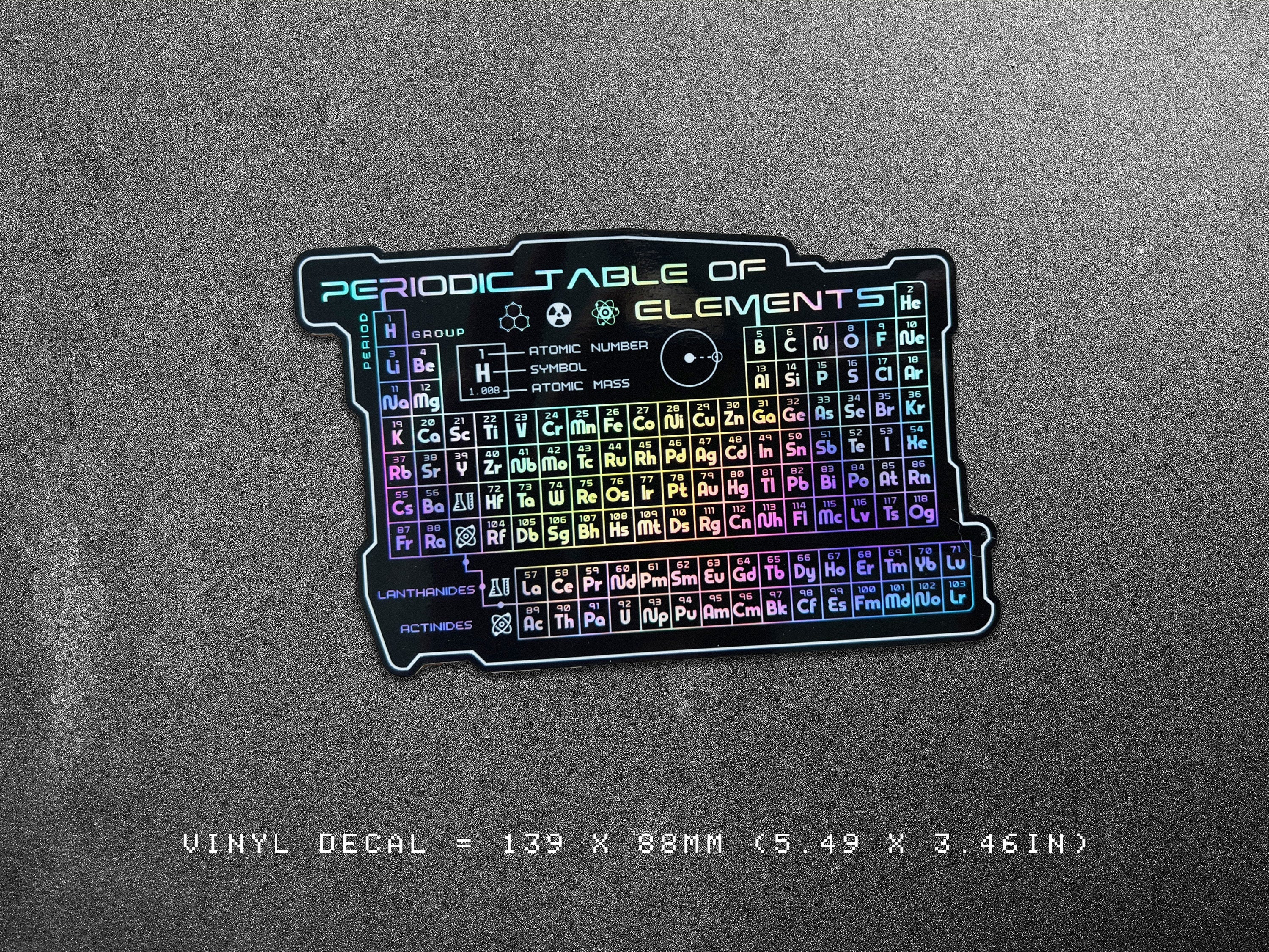 Periodic Table Holographic Vinyl Decal - Cyberpunk Laptop Sticker - Futuristic STEM Astropunk / Chemistry Sci-Fi Water Bottle Decal