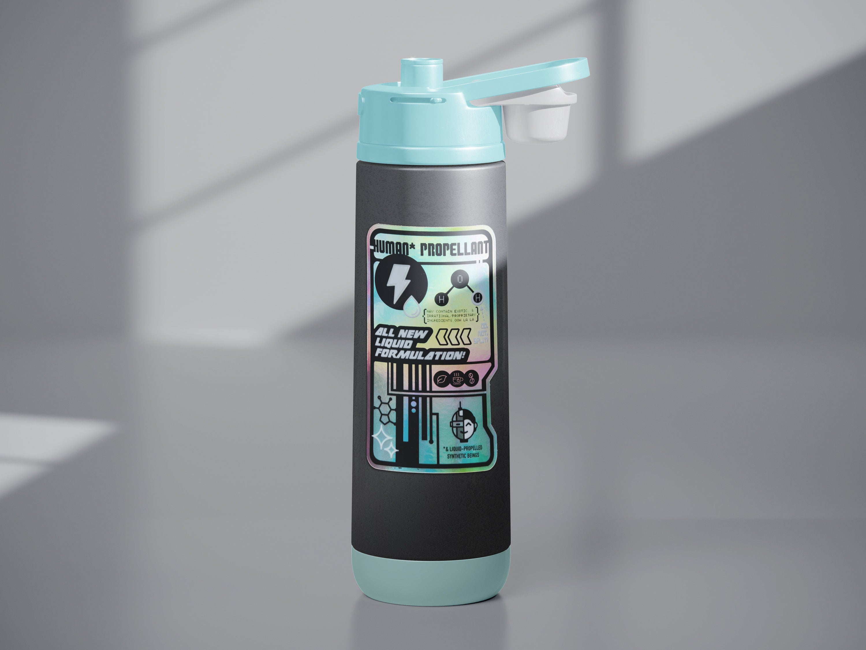 The Sciencey - Astropunk / Cyberpunk Holographic Decal Tech - Vaporwave Glitch Water Bottle 90s Graphic - Human Propellant- Sci-fi Sticker Prop Gift