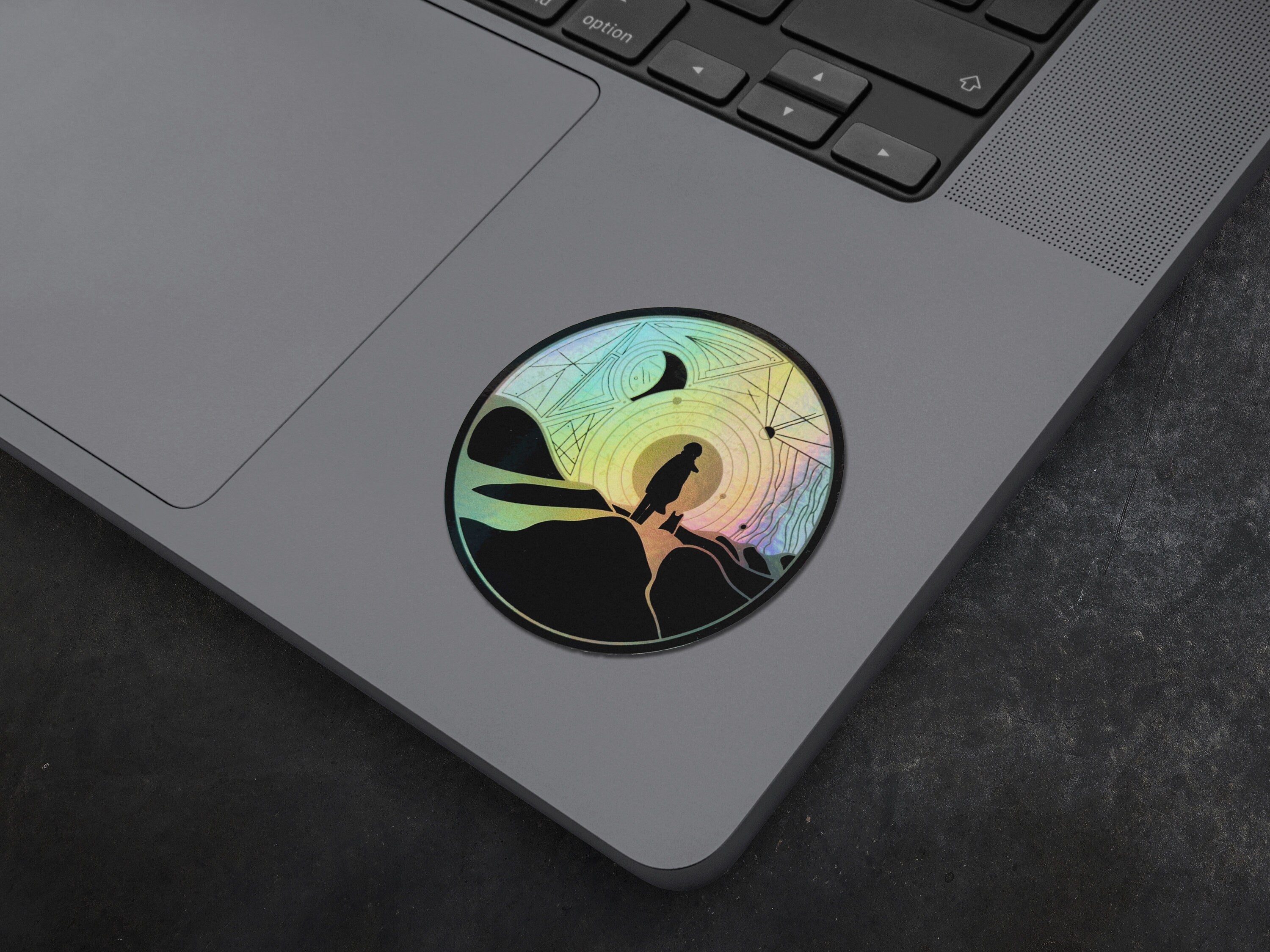 The Sciencey - Astropunk / Cyberpunk Space Holographic Decal Tech - Vaporwave Dystopian Laptop Graphic - Child of the Dunes Desert Sci-fi Sticker Prop Gift