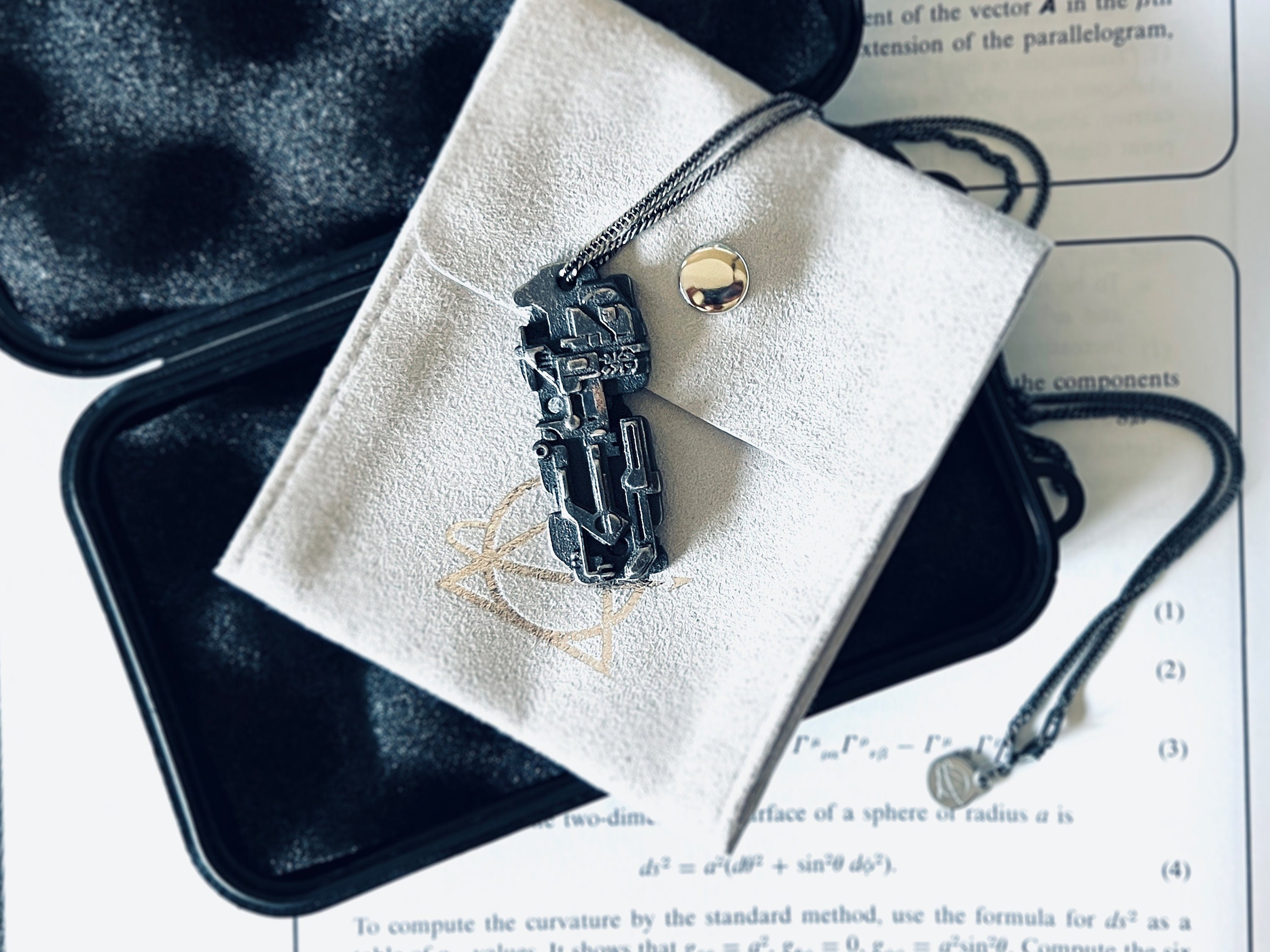 We The Sciencey - Dystopian Desert Relic Pendant Steel Necklace - EDC Cyberpunk / Astropunk Sterling Silver Artifact - Tactile Jewelry