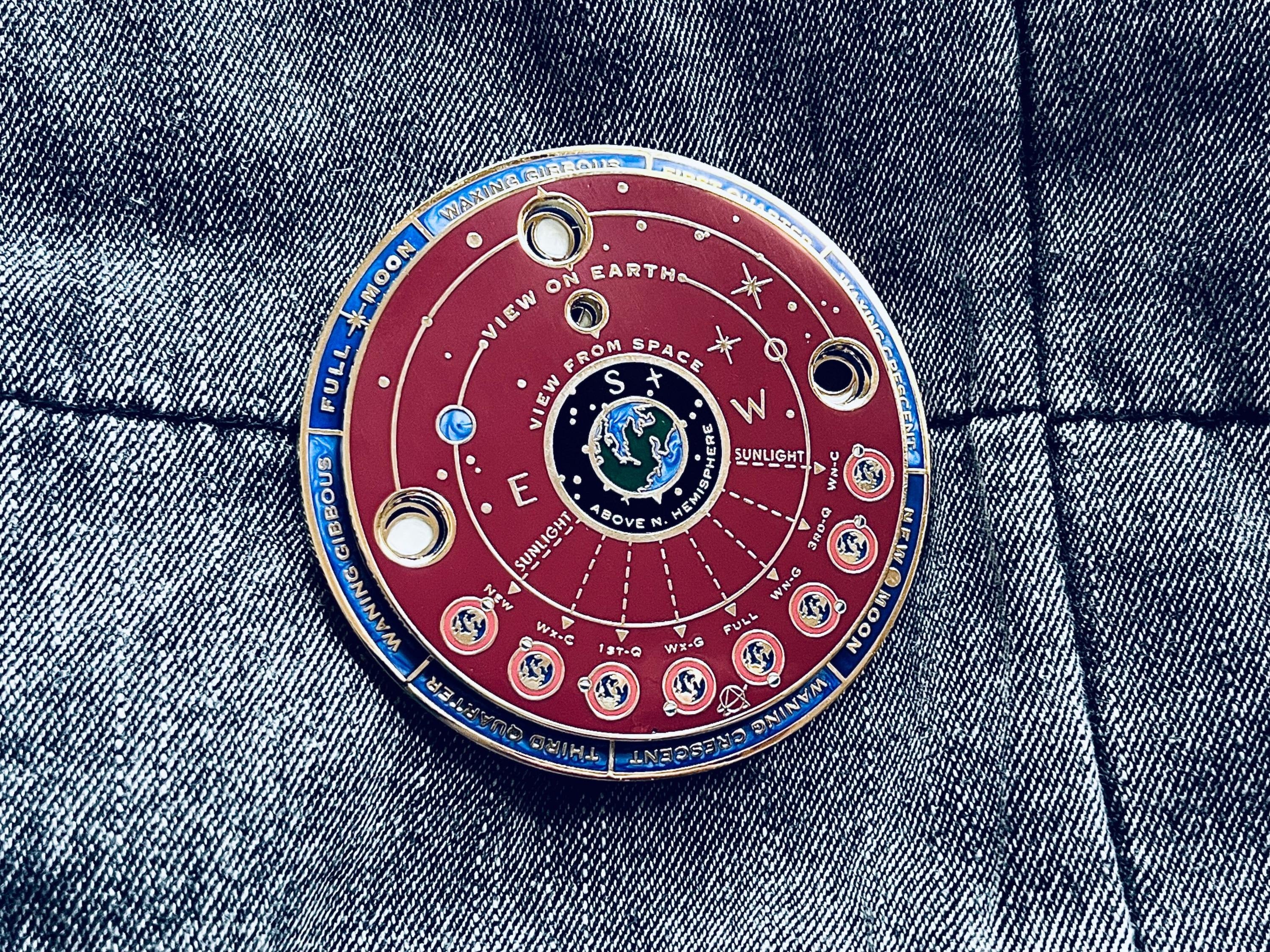 We The Sciencey Lunar Phases Spinning Enamel Pin Disk - Astronomy Badge Gift