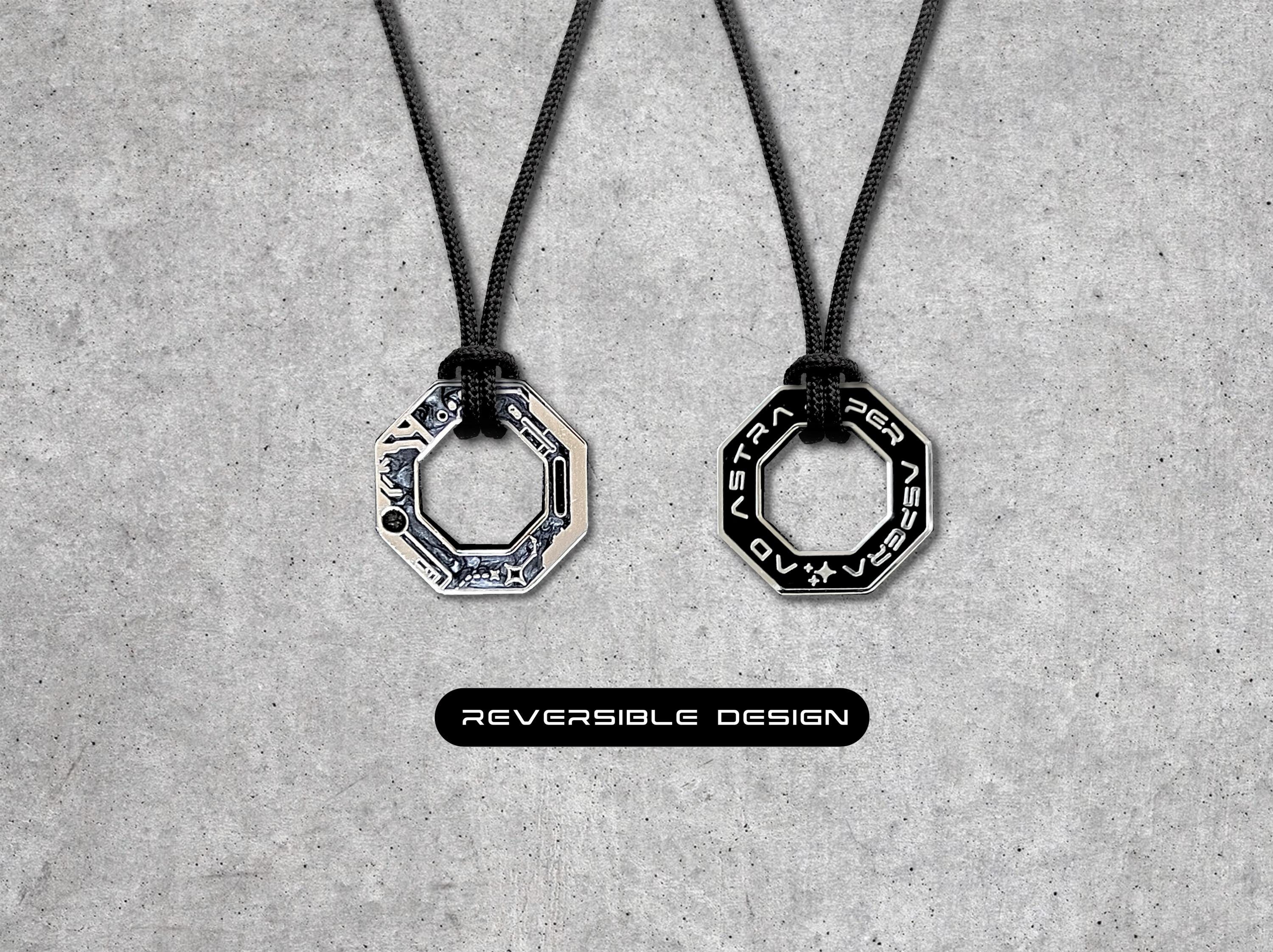 Volcanic Ash Meteorite Necklace: Ad Astra Reversible Sci-Fi Space Pendant