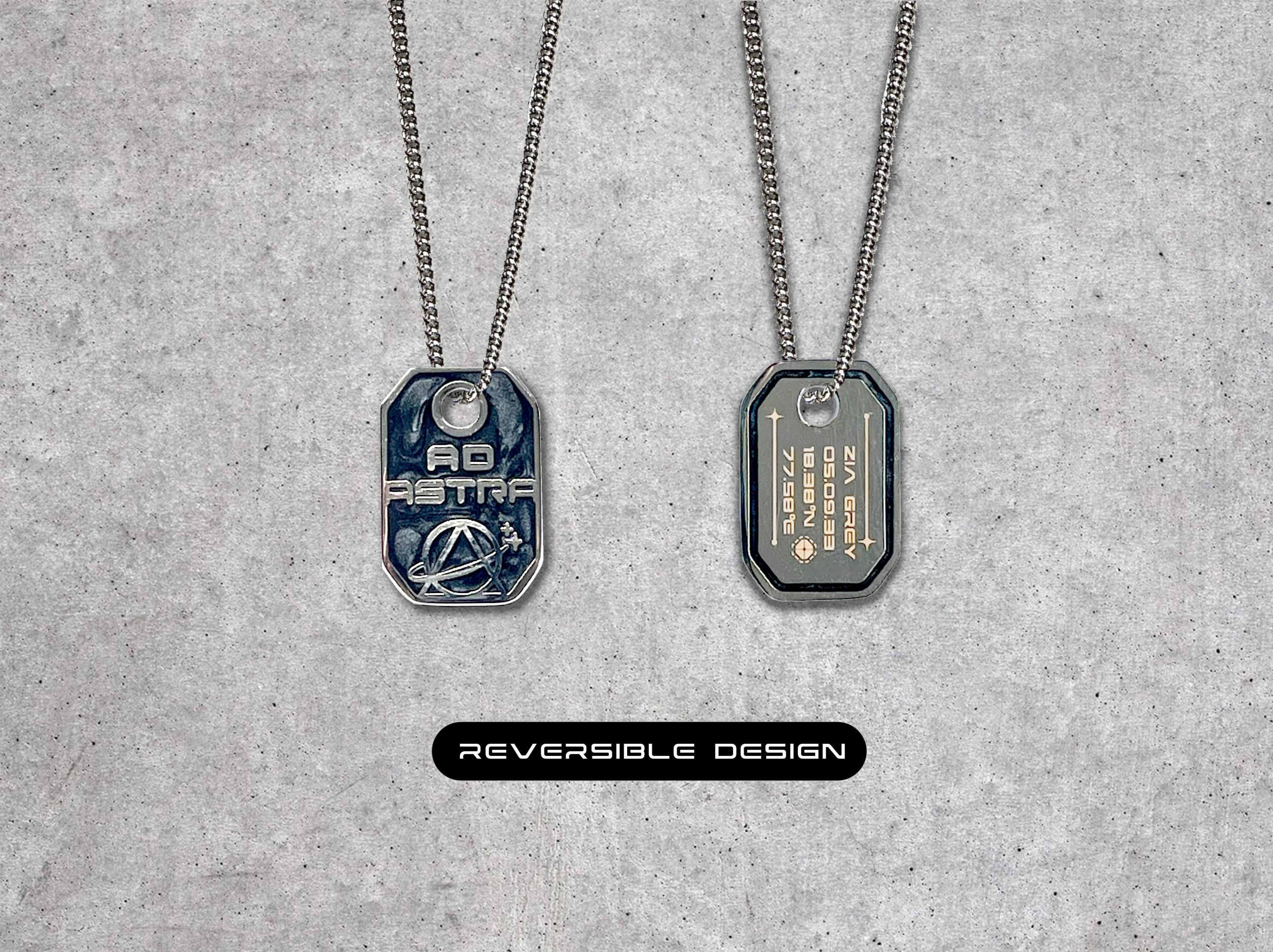 Cyberpunk Micro ID Tag Necklace - Ad Astra Men's / Women's Black Dog Tag Pendant - Custom Minimalist Astronomy / Sci-fi Space Jewelry