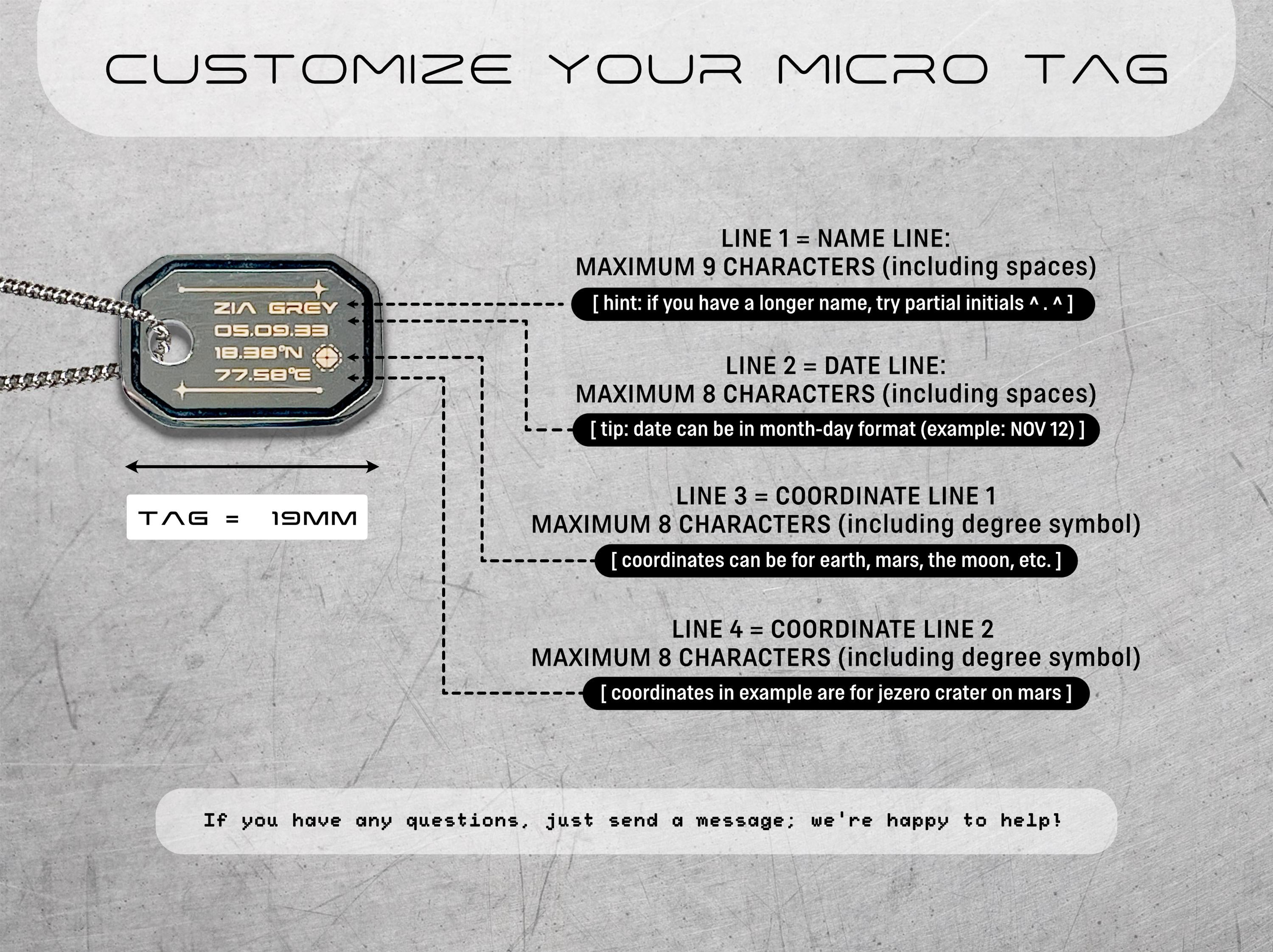 Custom Micro ID Tag Necklace - Cyberpunk Ad Astra Men's / Women's Black Dog Tag Pendant - Minimalist Astronomy / Sci-fi Space Jewelry