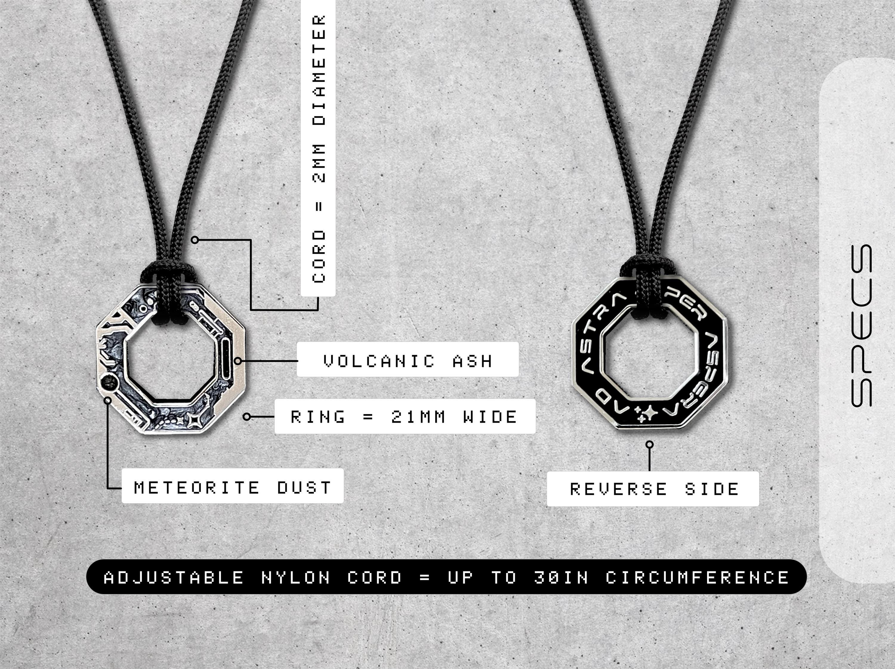 Volcanic Ash + Meteorite Dust Necklace - Ad Astra Men's / Women's Black Astronomy Pendant - Minimalist / Cyberpunk Sci-Fi Space Jewelry