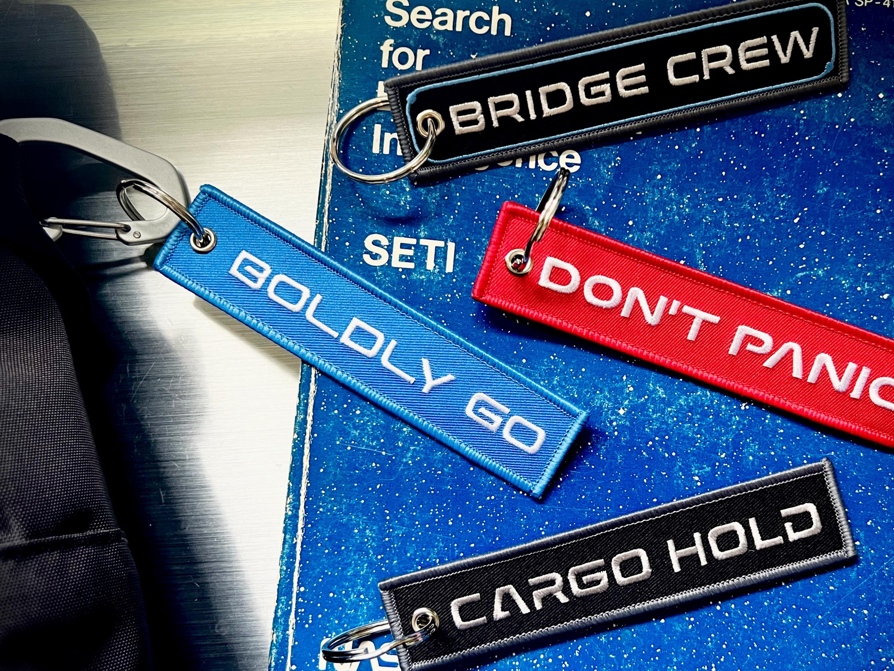 Boldly Go "Remove Before Flight" Keychain / Galactic Adventurer EDC Keytag / Sci-Fi Cyberpunk Tech Prop Tag