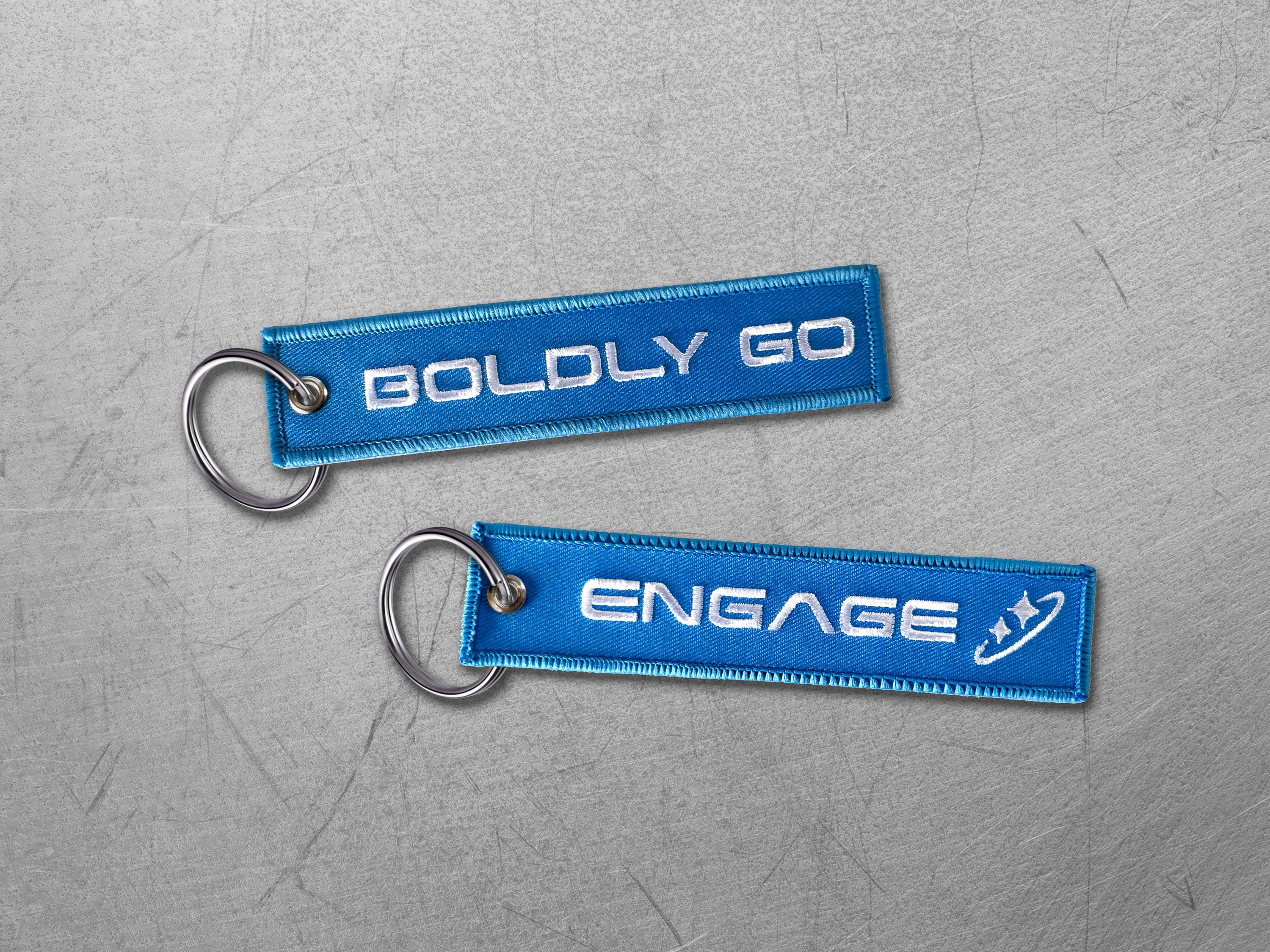 Boldly Go "Remove Before Flight" Keychain / Galactic Adventurer EDC Keytag / Sci-Fi Cyberpunk Tech Prop Tag