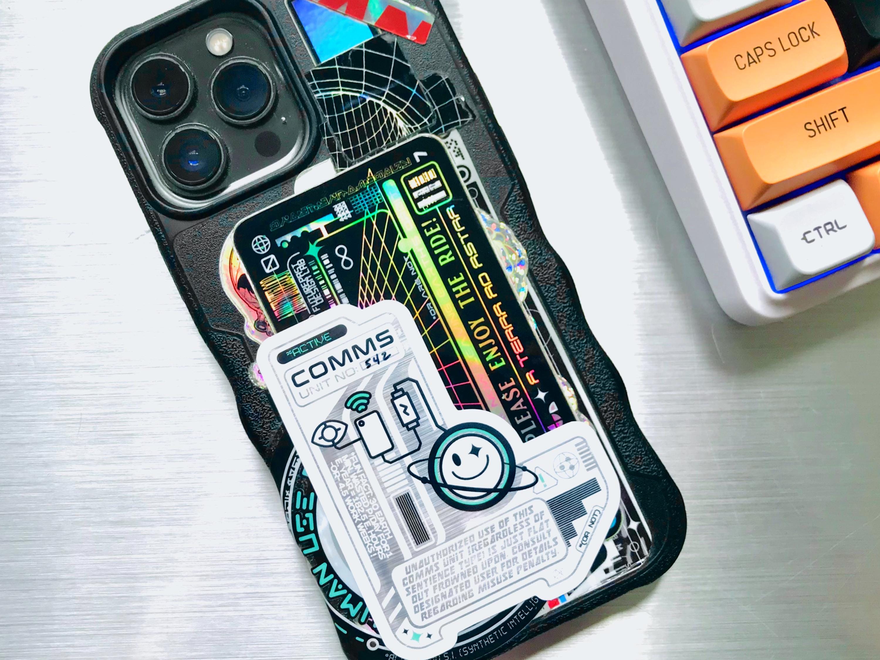 Holographic Comms Device Vinyl Decal - Cyberpunk Phone / Futuristic Laptop Sticker - Astropunk / Sci-Fi Decal