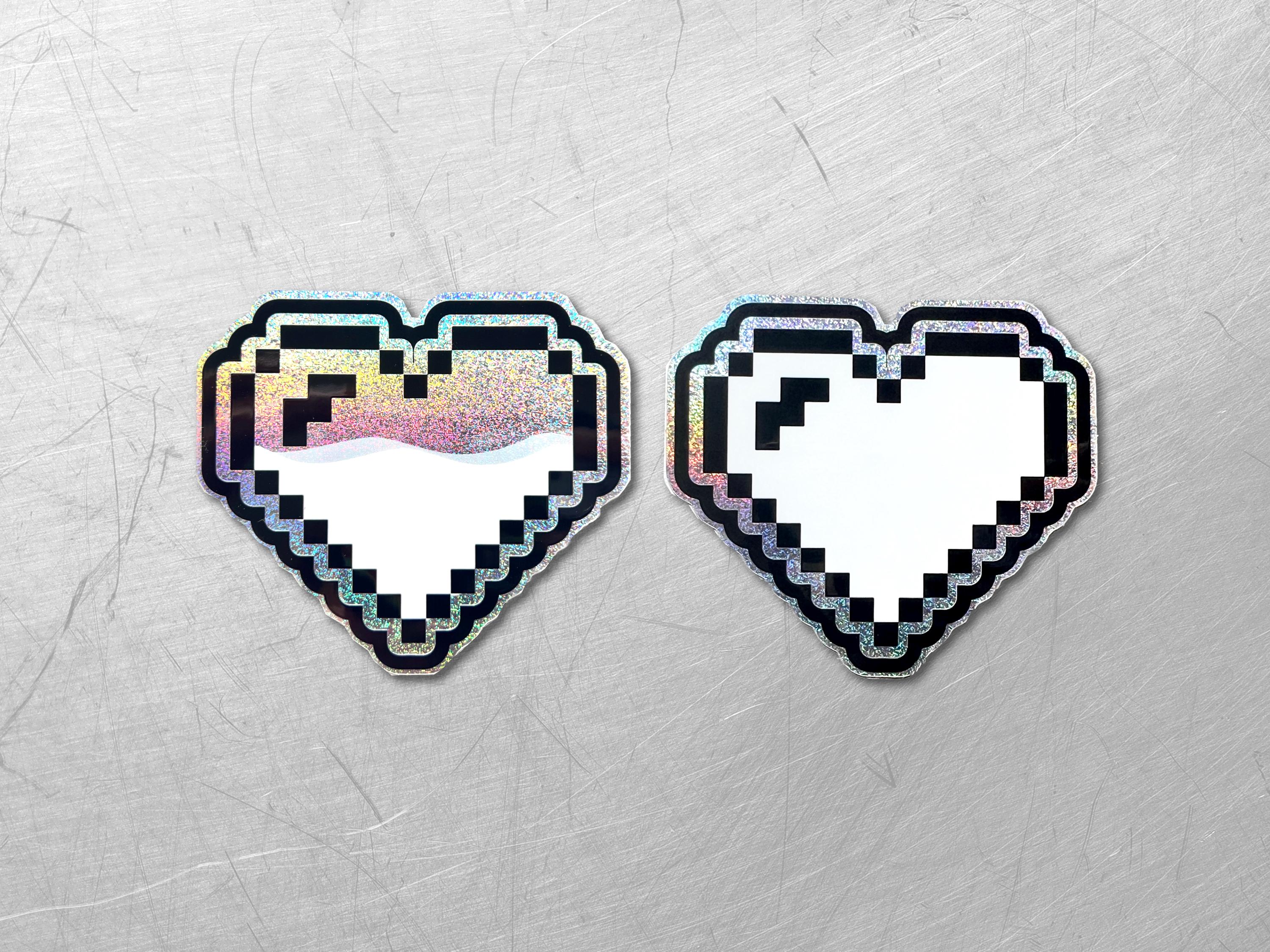 Pixel Hearts Cyberpunk Decal (V2) - Futuristic 90s Holographic Sticker - Retro Vaporwave / Glitch Laptop Sticker