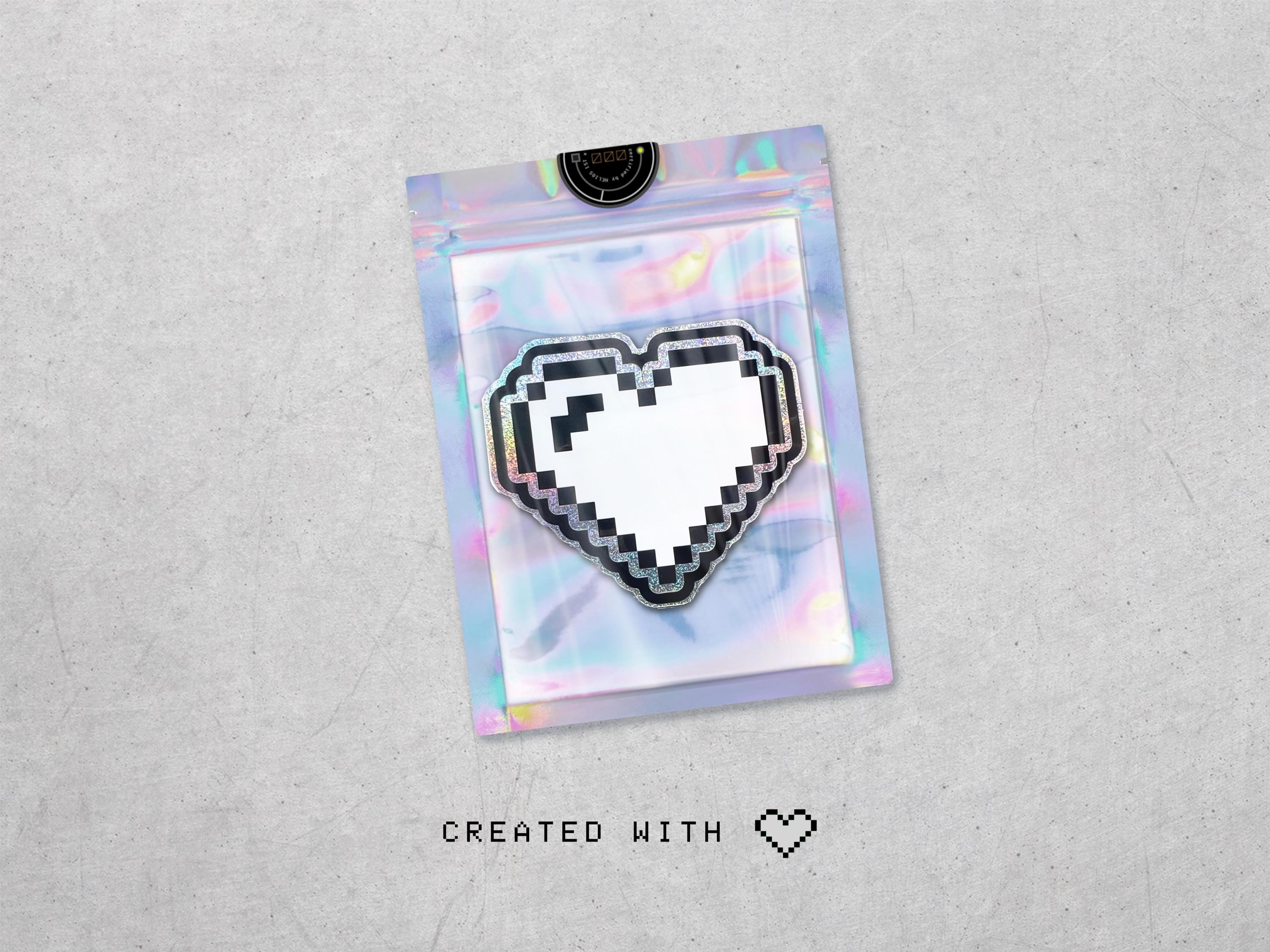 Pixel Hearts Cyberpunk Decal (V2) - Futuristic 90s Holographic Sticker - Retro Vaporwave / Glitch Laptop Sticker