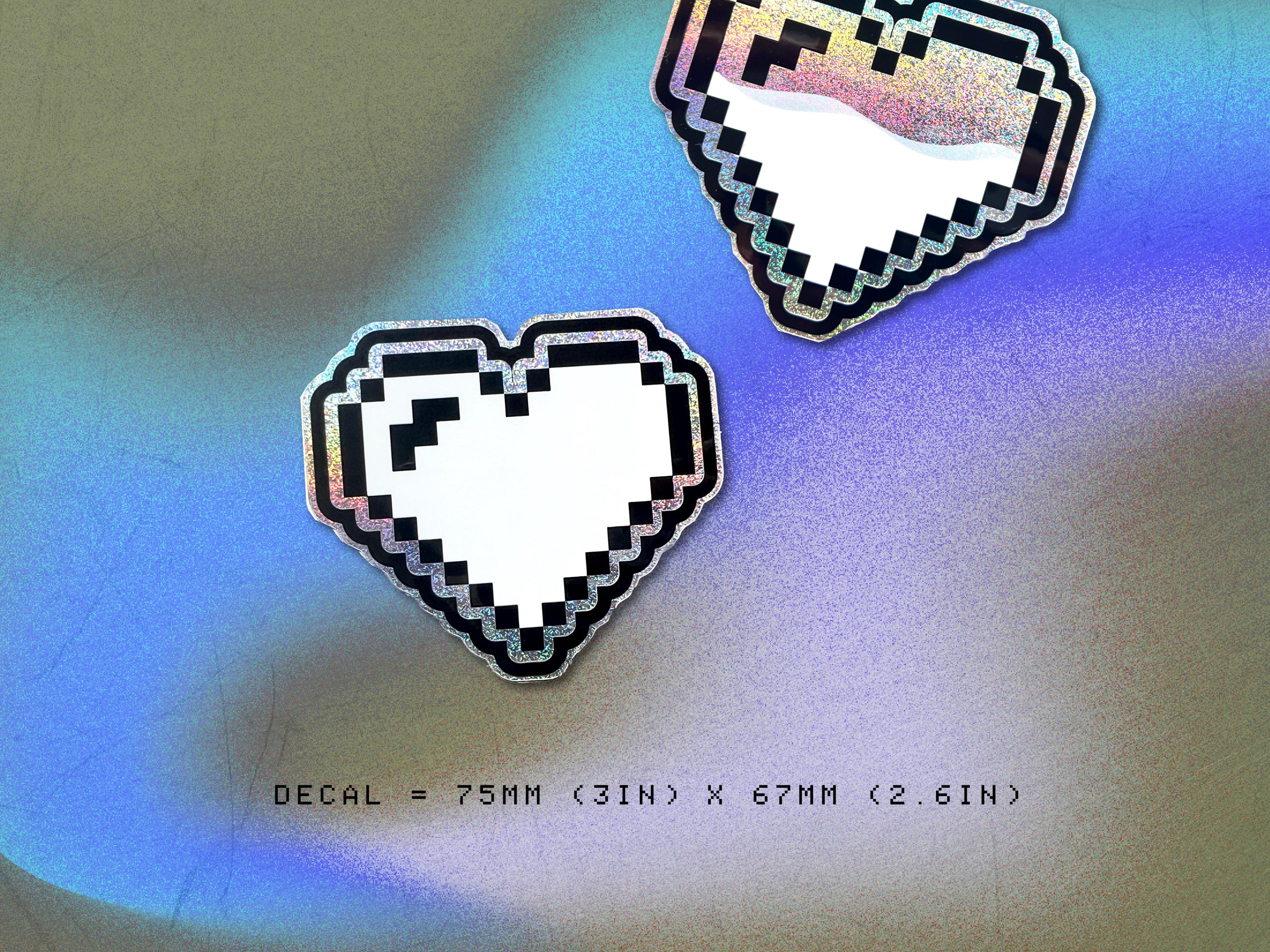 Pixel Hearts Cyberpunk Decal (V2) - Futuristic 90s Holographic Sticker - Retro Vaporwave / Glitch Laptop Sticker
