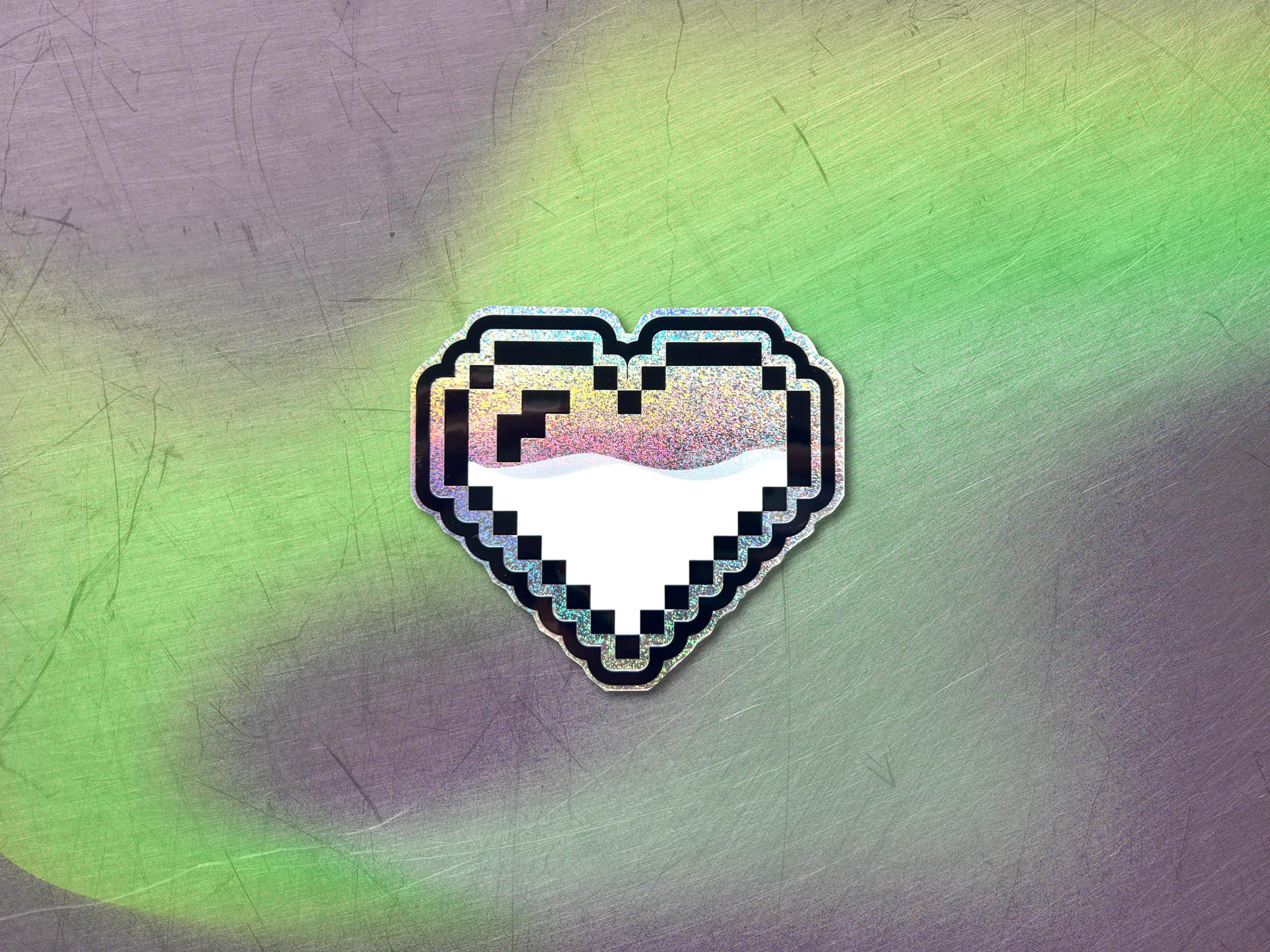 Pixel Hearts Cyberpunk Decal (V2) - Futuristic 90s Holographic Sticker - Retro Vaporwave / Glitch Laptop Sticker