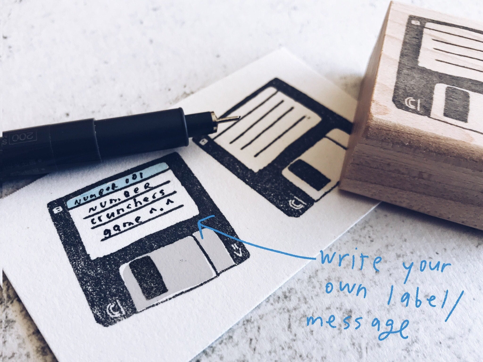 Floppy Disk Rubber Stamp - Computer Diskette Stamp - 80s and 90s Retro Aesthetic Stationery