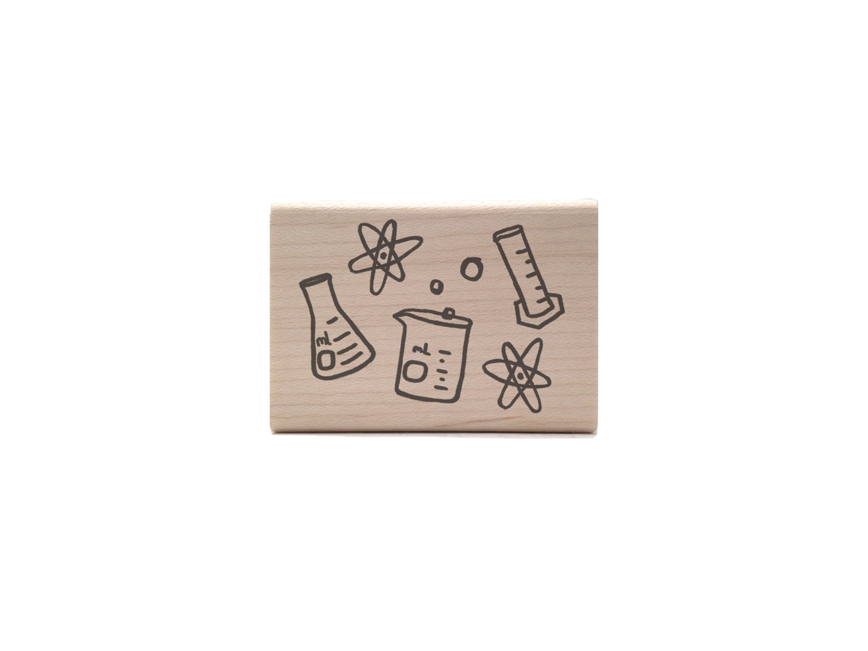 Lab Glassware Rubber Stamp - Chemistry Teacher Stamp - Beaker, Flask, and Test Tube