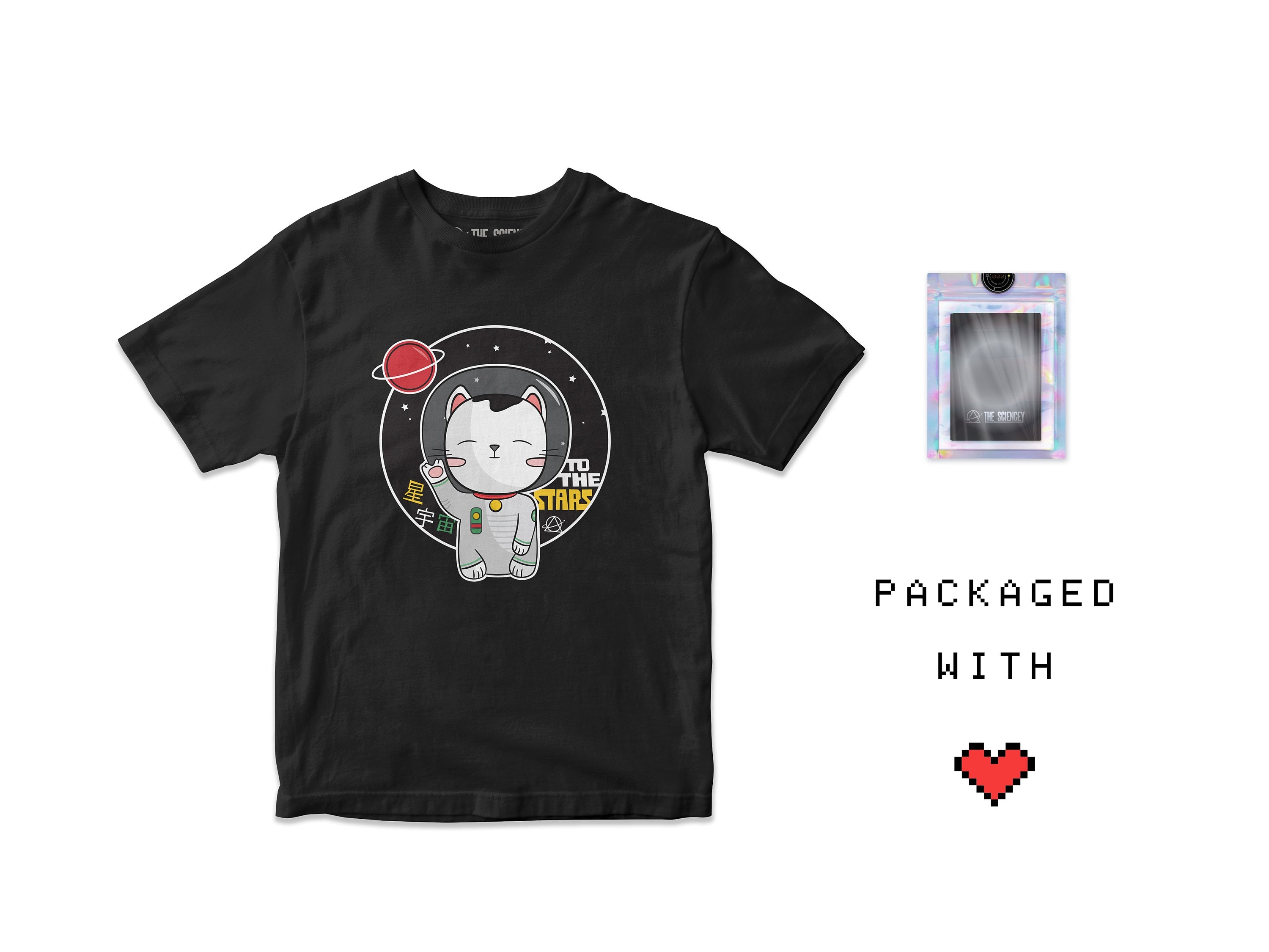 Lucky Space Cat T-Shirt - Maneki-Neko / Futuristic Space Fashion - Kawaii Trekkie Tee