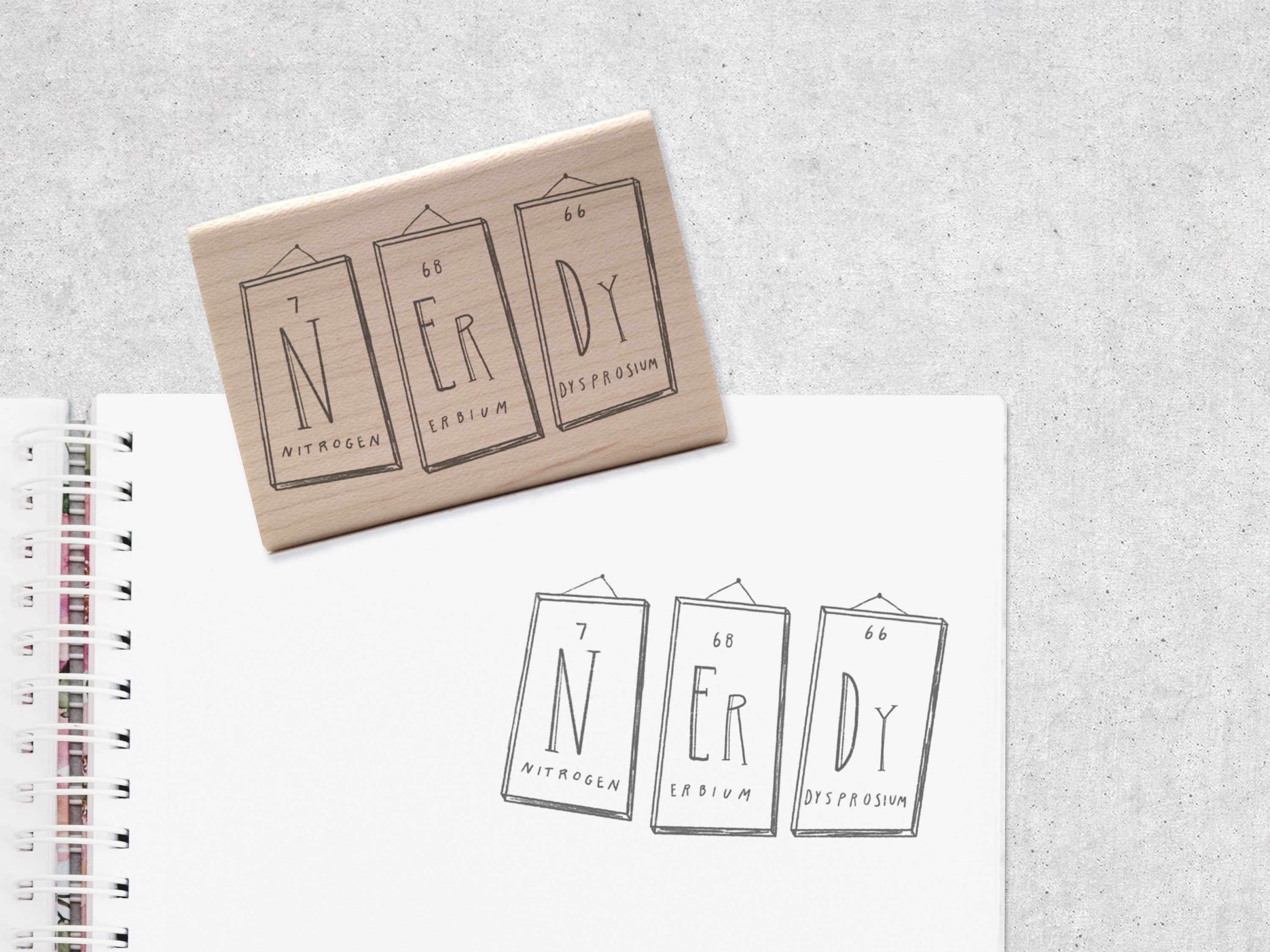 Nerdy Elements Rubber Stamp - STEM Chemistry Teacher Stationery - Periodic Table Science
