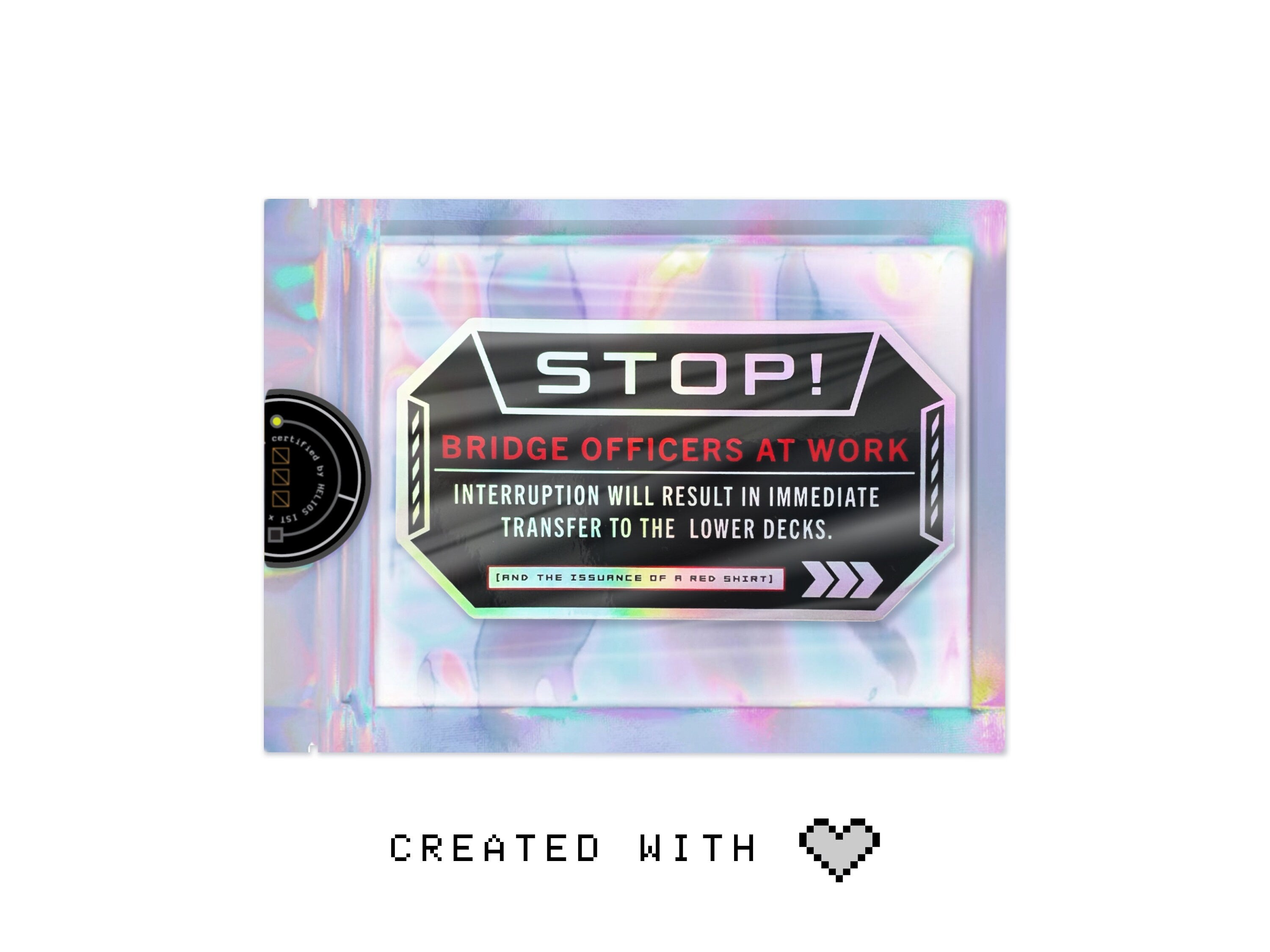 Halt! Biohazard Holographic Decal - Cyberpunk Futuristic Vinyl Sticker - Sci-fi Prop Sign