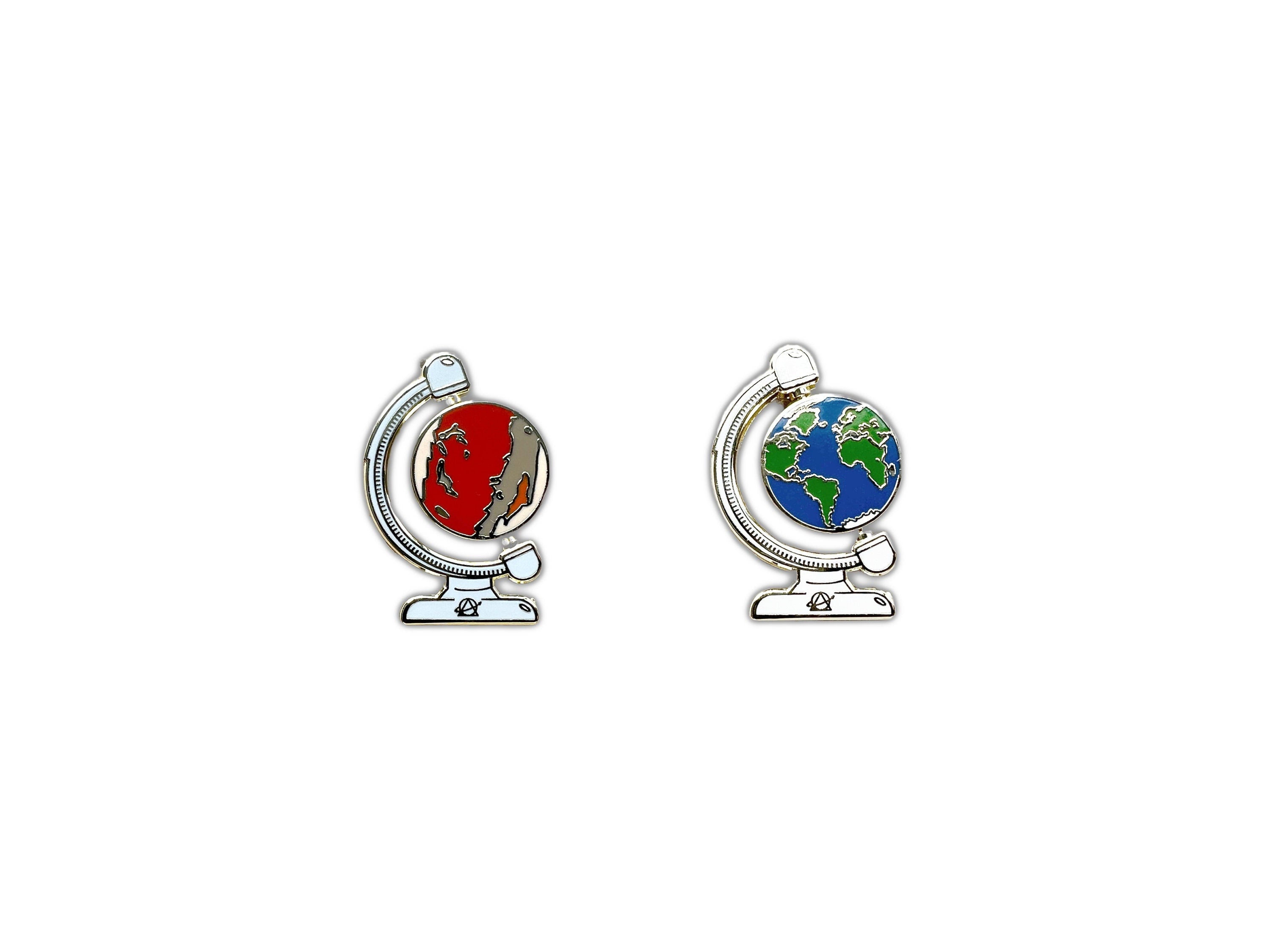 Earth-Mars Globe Spinner Pin - Outer space Enamel Pin - Interactive Astronomy / Stars Lapel Pin