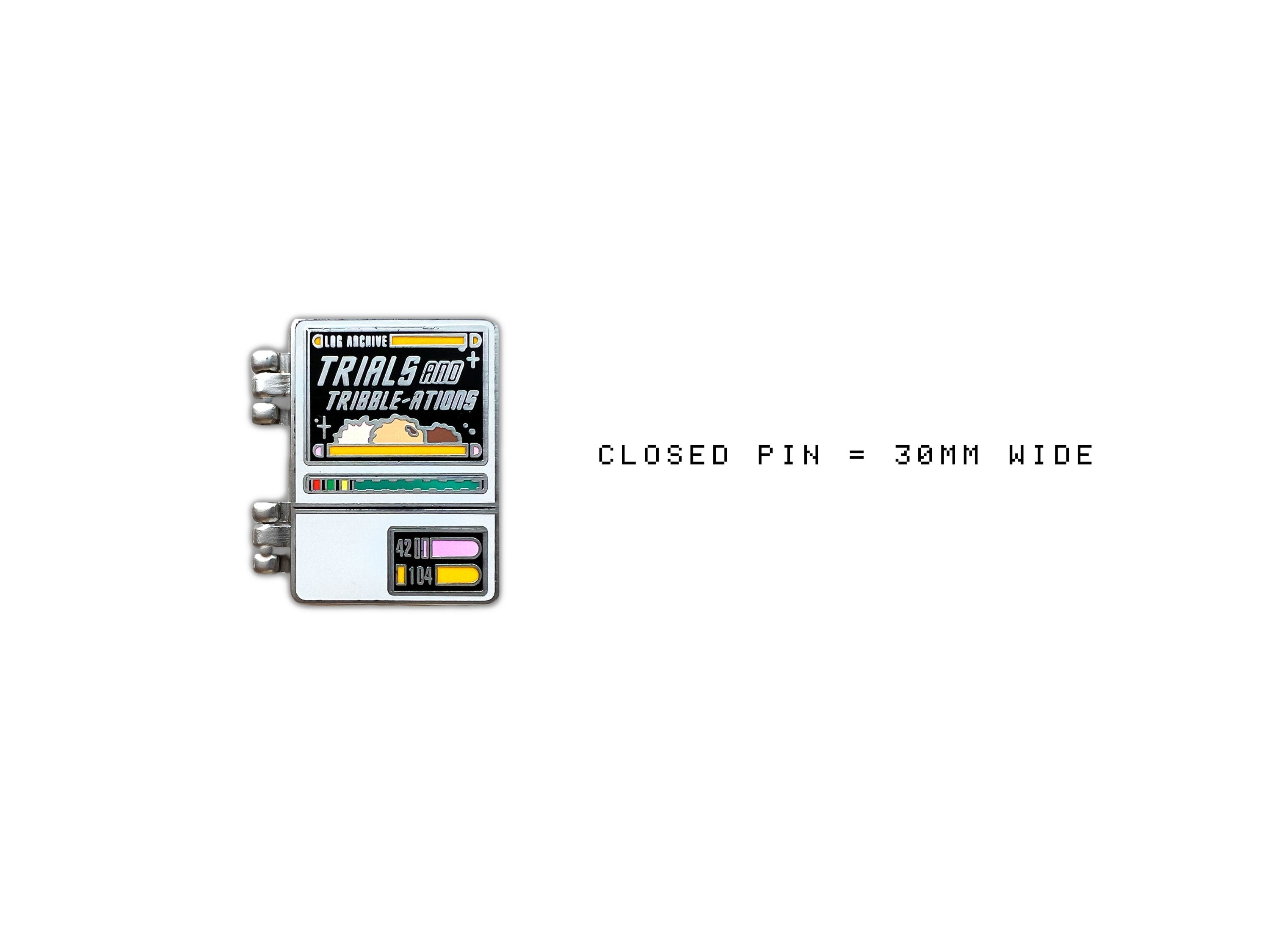 Hinged Trials & Tribble-ations Enamel Pin - Trekkie Padd Lapel Pin / Badge - Sci fi Trek Book Pin