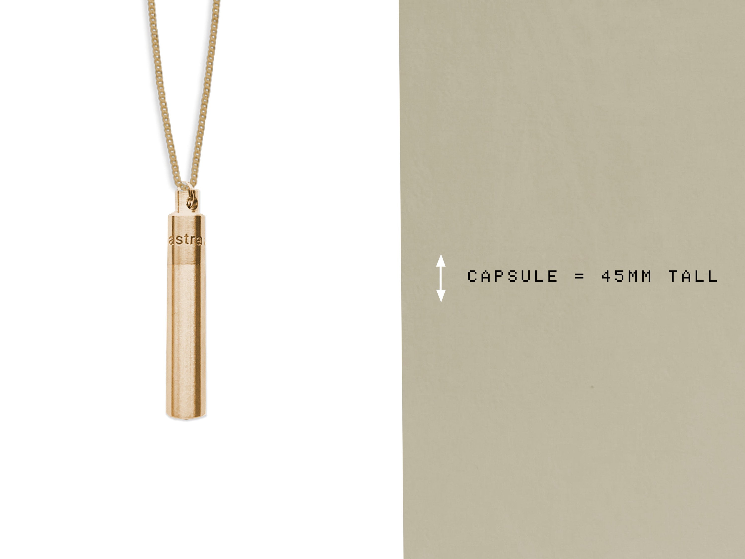 Time Capsule Necklace - Brass Minimalist Container Pendant with Glass Vial - Dune Locket Jewelry Gift