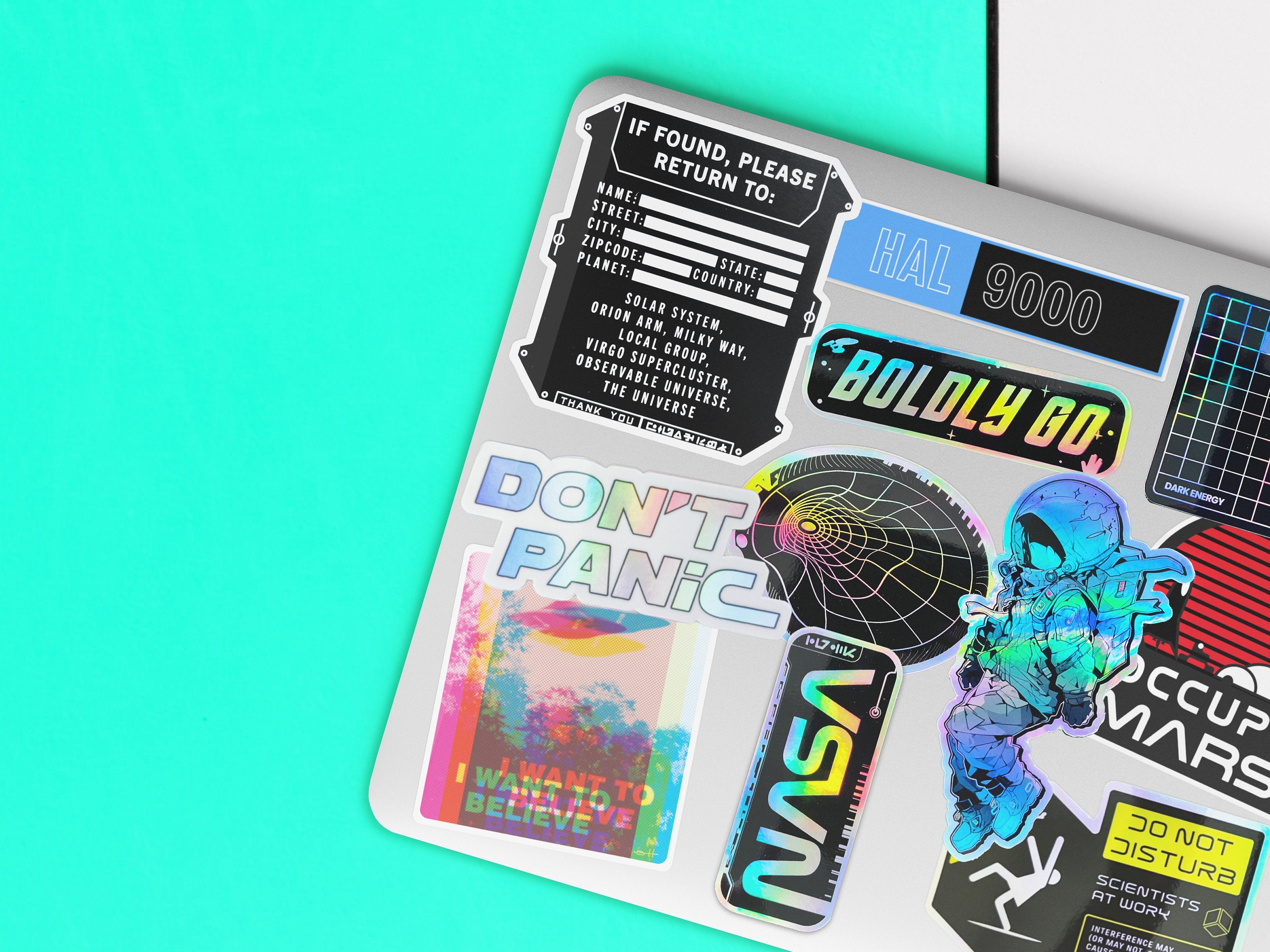 Holographic Don't Panic Decal - Futuristic HHGTTG Laptop Vinyl Sticker - Hitchhiker's Guide Lovers Sci-Fi Gift