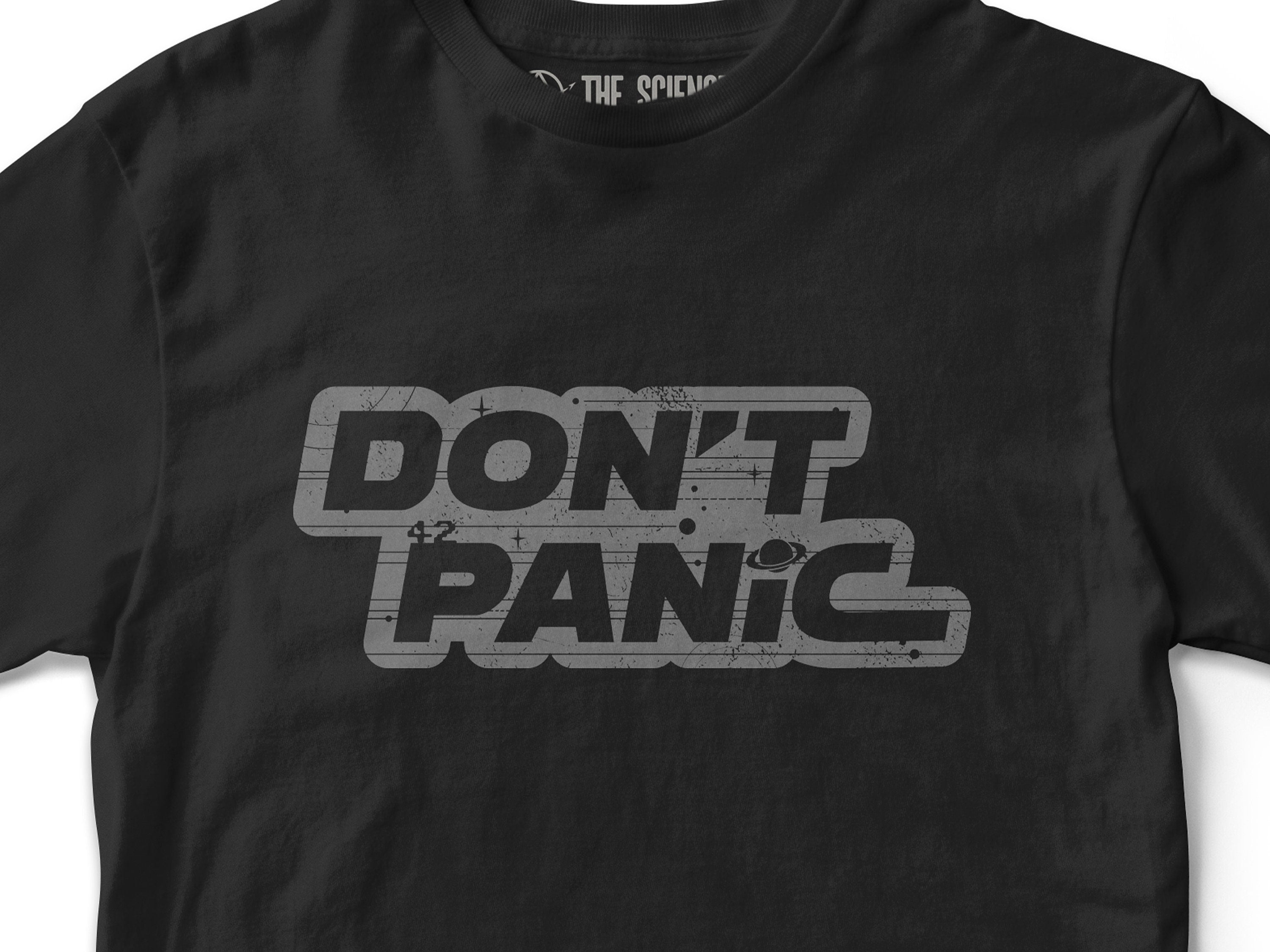 Don't Panic T-Shirt - Hitchhikers Guide Tee - HHGTTG - Sci-fi Futuristic /Cyberpunk Apparel
