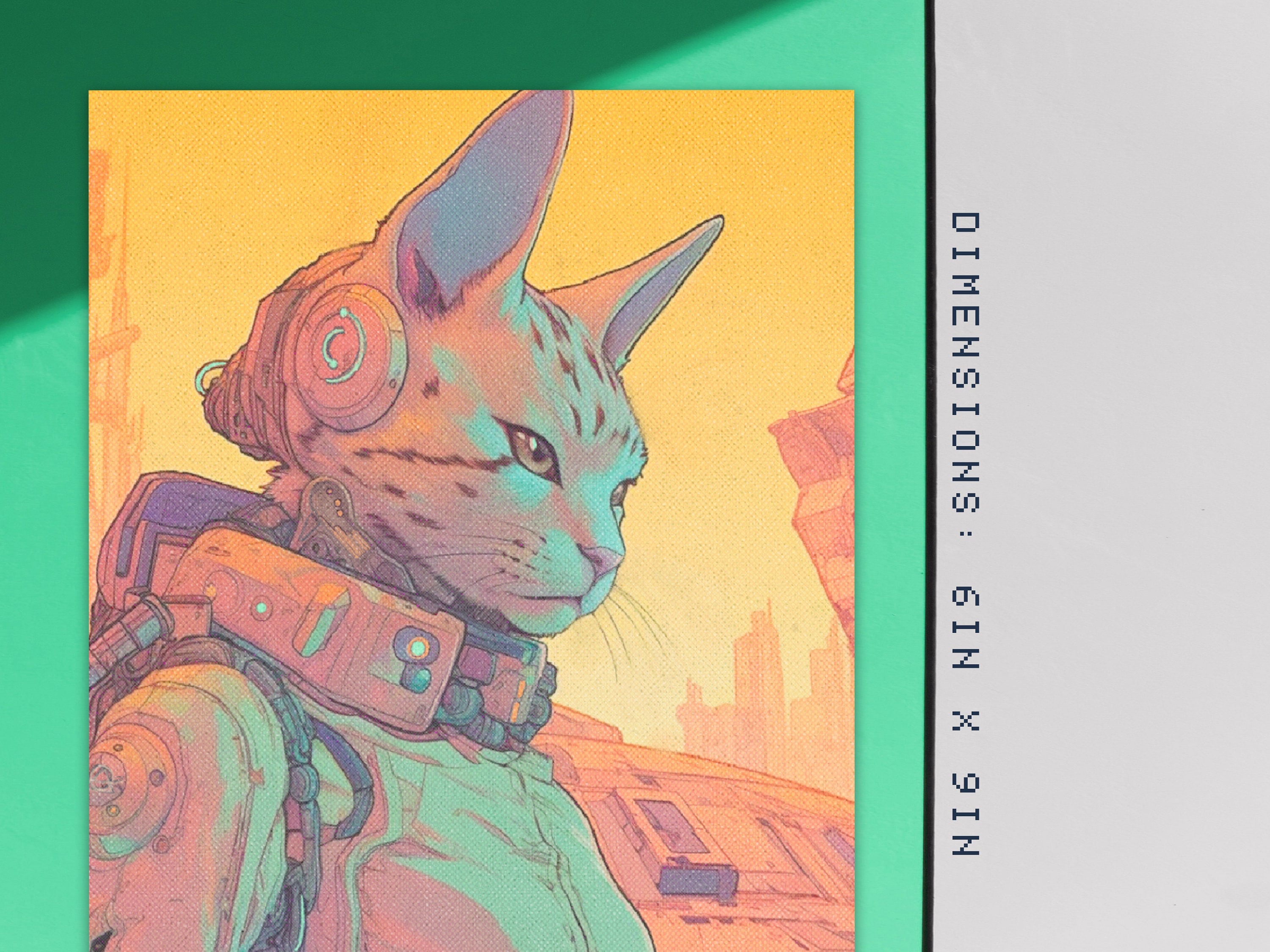 Astropunk Katsu Cat Art Print - Cyberpunk / Dystopian Animal AI Pet Poster - Cybernetic Anime Illustration