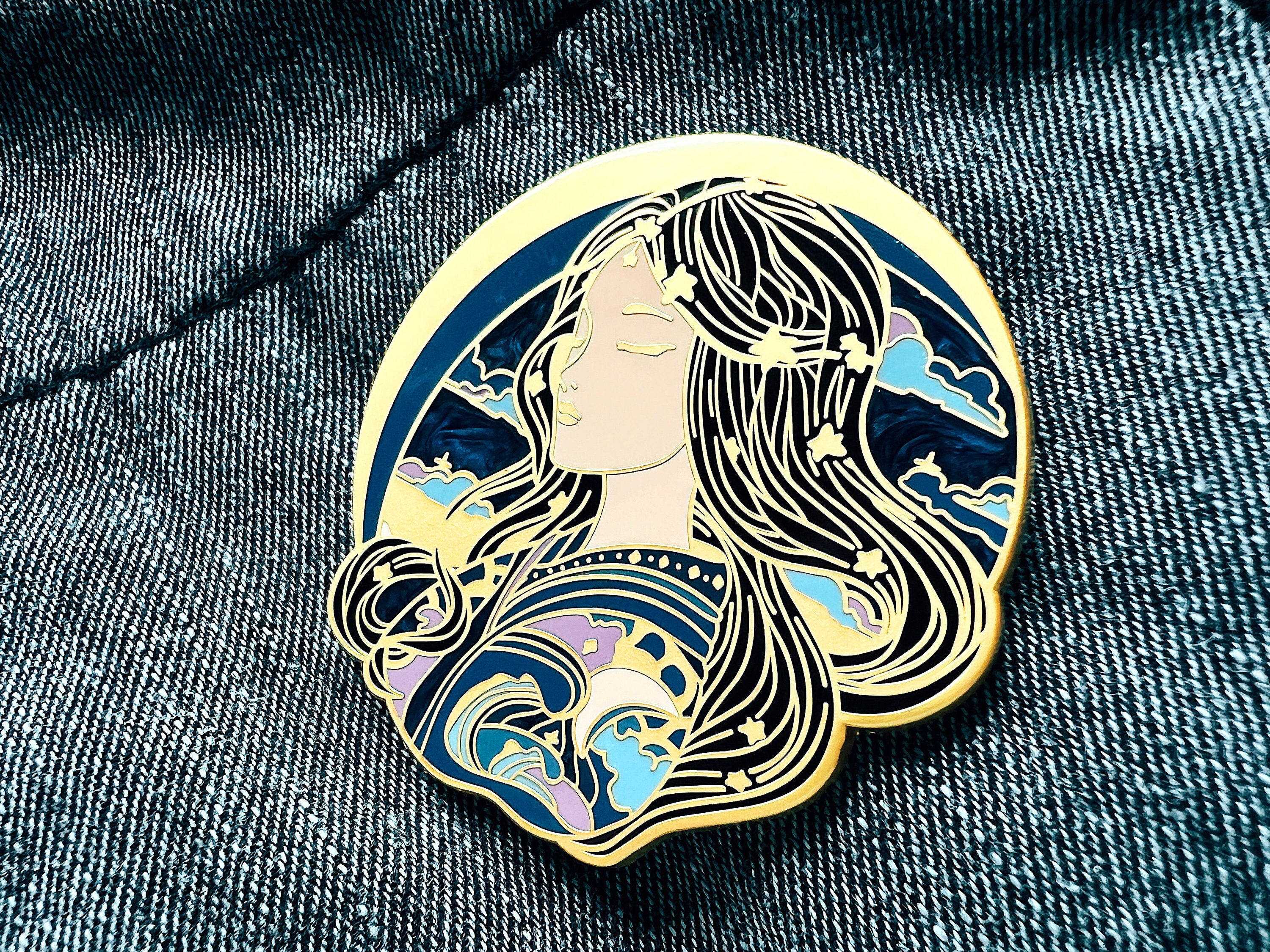 Star Empress Enamel Pin - Ethereal Princess and Celestial Lapel Pin - Art Nouveau Eastern Style Badge - The Sciencey