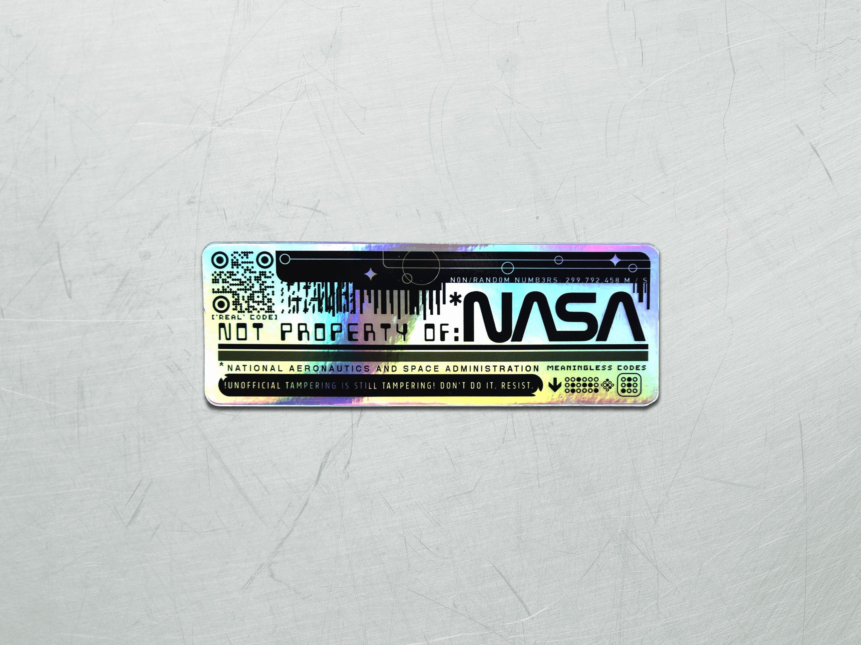 The Sciencey Holographic Astropunk -Cyberpunk Not Property of NASA Decal Sticker - Sci-Fi Laptop / Bumper Sticker Funny Meme Gift