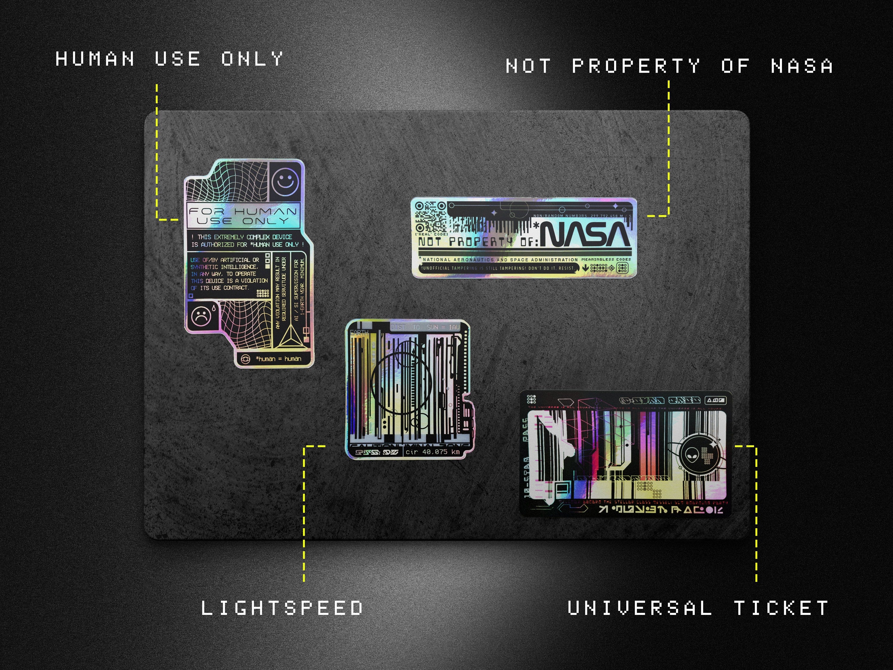 The Sciencey Holographic Astropunk -Cyberpunk Barcode Alien Decal Sticker - Sci-Fi Laptop / Bumper Sticker - Retrofuturistic Gift
