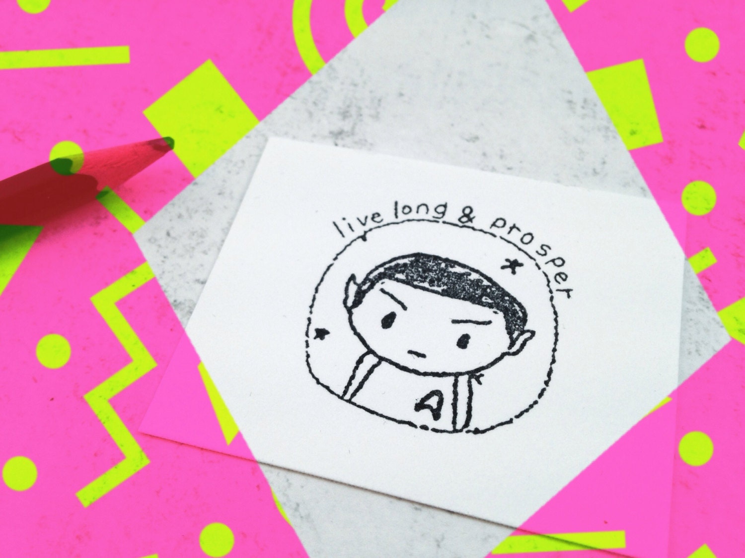 LLAP Spock Rubber Stamp - Cute Kawaii Geek Pen Pal Stamp - Live Long & Prosper
